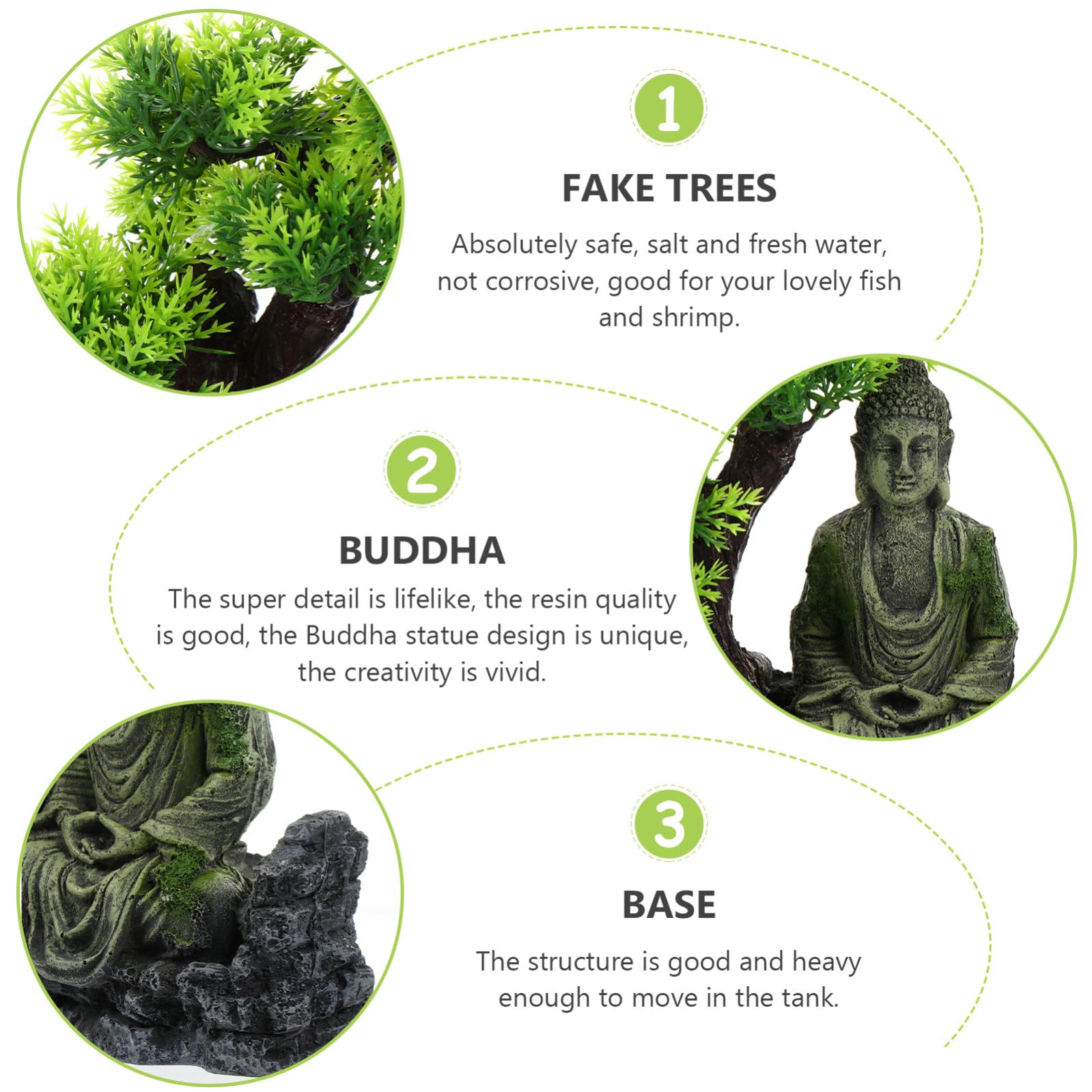 Toddmomy Figura de Acuario Buda de Resina Verde, Adorno para Decoración y Paisaje en Peceras y Acuarios