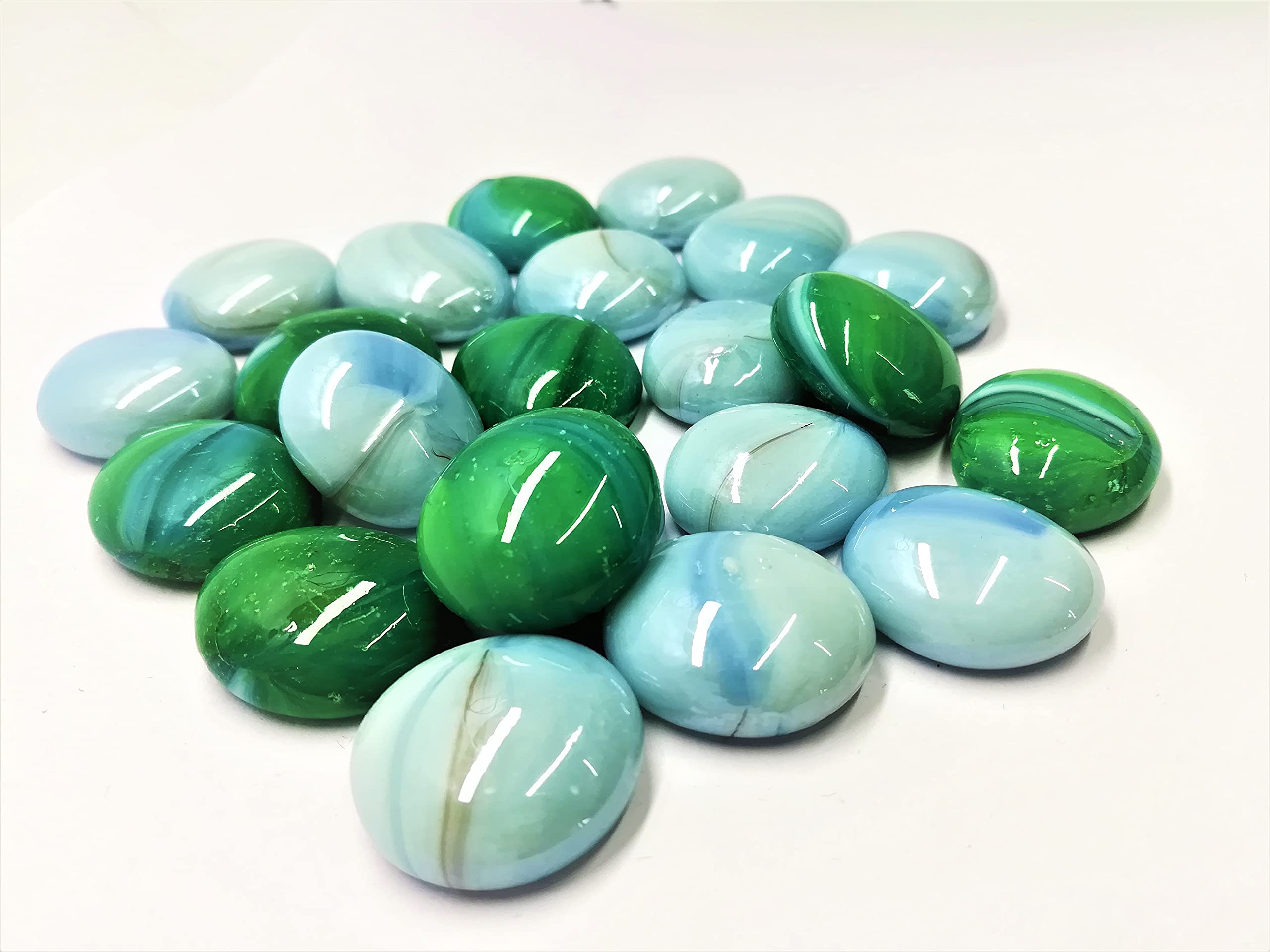 OMI Mixed Green and White (Blue) Opaque Round Glass Pebbles, Vase fillers Stone, Bead for Decorative vase, Fountain, Table, Aquarium (400g - Approx 50 Pieces) (B093YF2CHV) Amazon Price History, Amazon Price Tracker