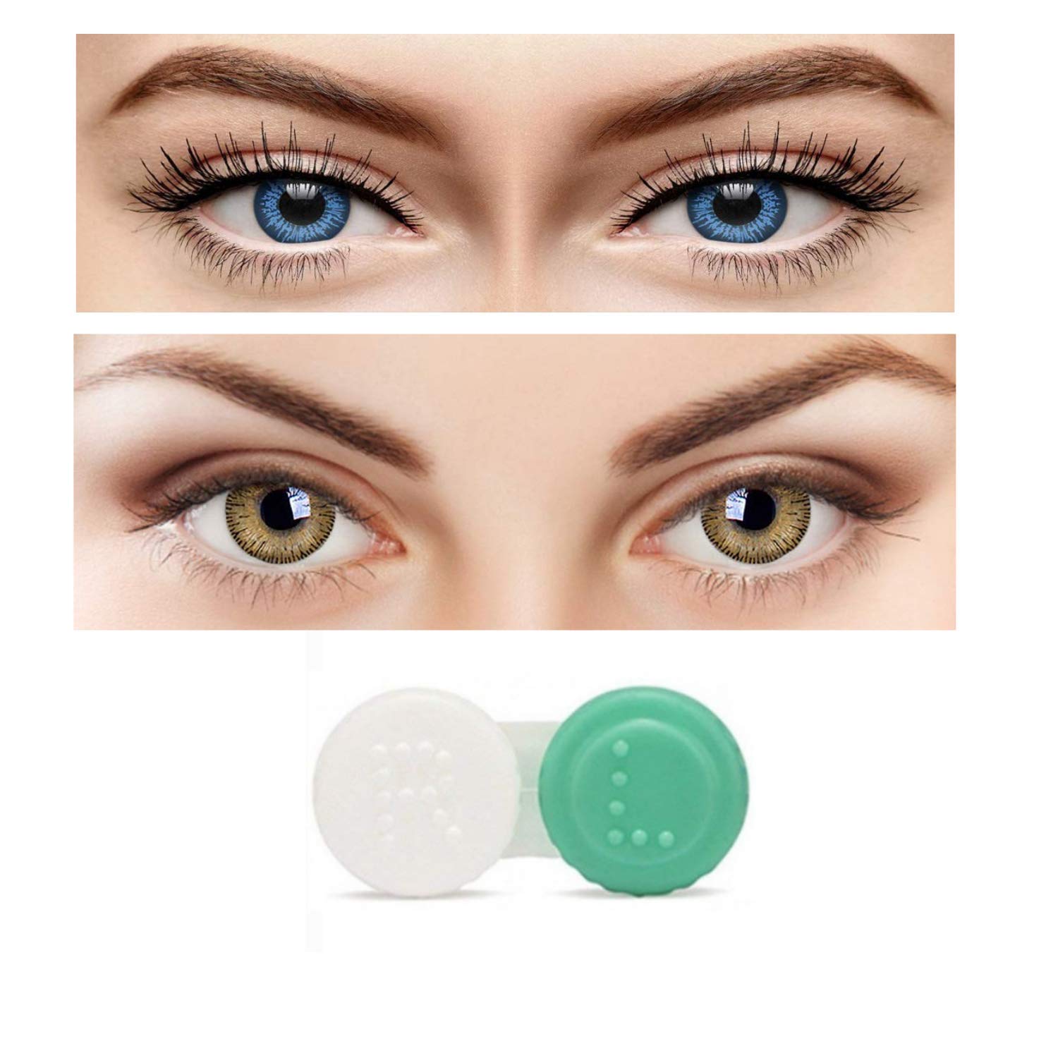 Choice Empire Monthly Color Contact Lenses Zero Power Combo Pack of 2 Pair Blue-Honey Color with Lens Container Kit