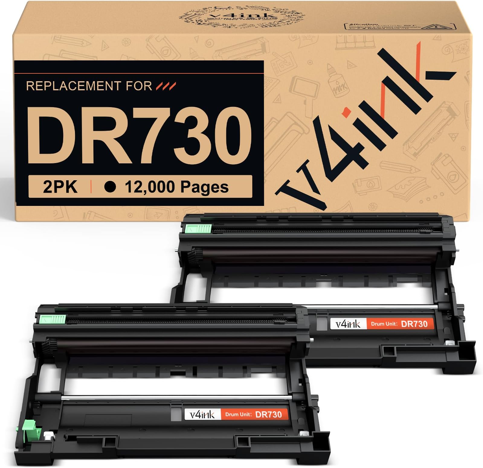 v4ink 2PK DR730 Drum Compatible Replacement for Brother DR730 DR-730 DR-760 Drum for Brother HL-L2325DW HL-L2350DW HL-L2370DW HL L2390DW L2395DW MFC L2690DW L2710DW L2717DW L2750DW (NOT Toner)