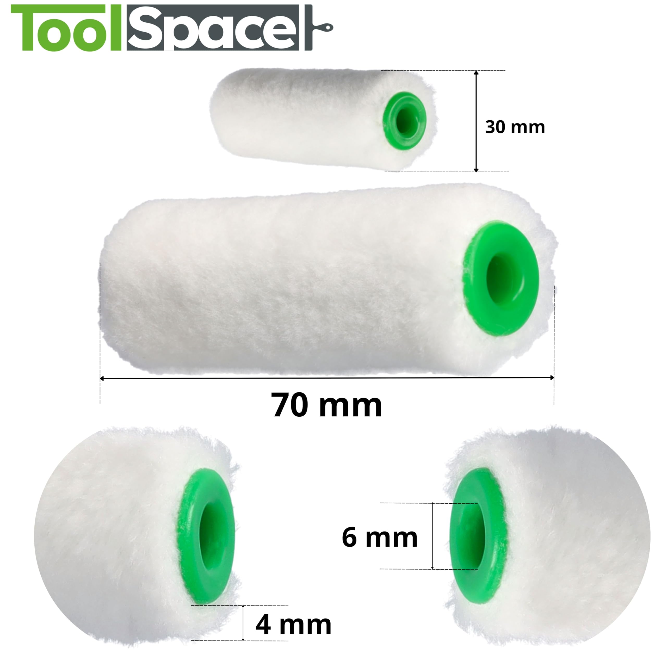 ToolSpace 10x Velor Inserts for Rollers, Set of 10 pieces, 7 cm, short fleece, for smooth surfaces, two-component paints - Image 2
