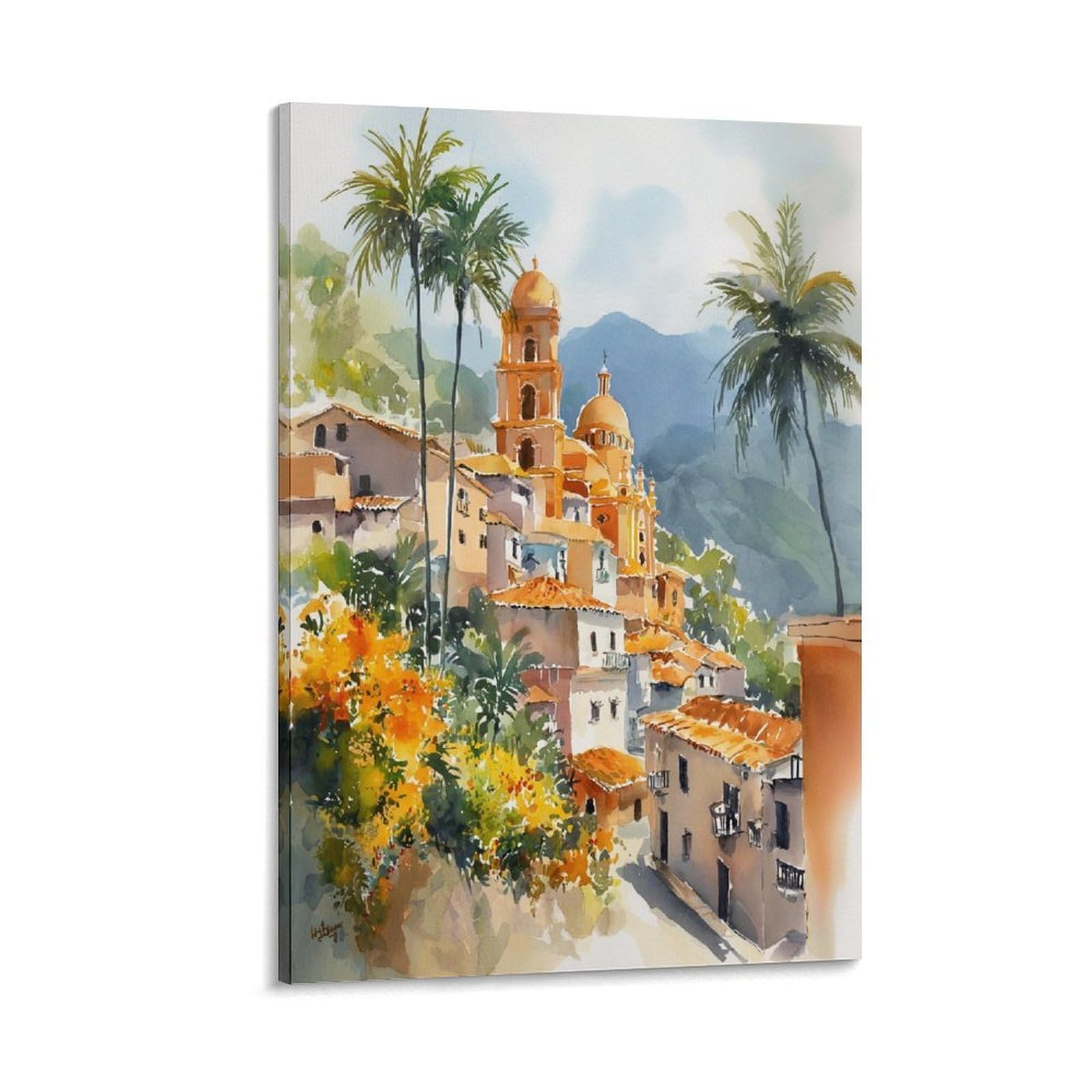 LCYNNH San Salvador Watercolor Painting 20x30inch(50x75cm) Vintage Travel Poster Watercolor Canvas Art