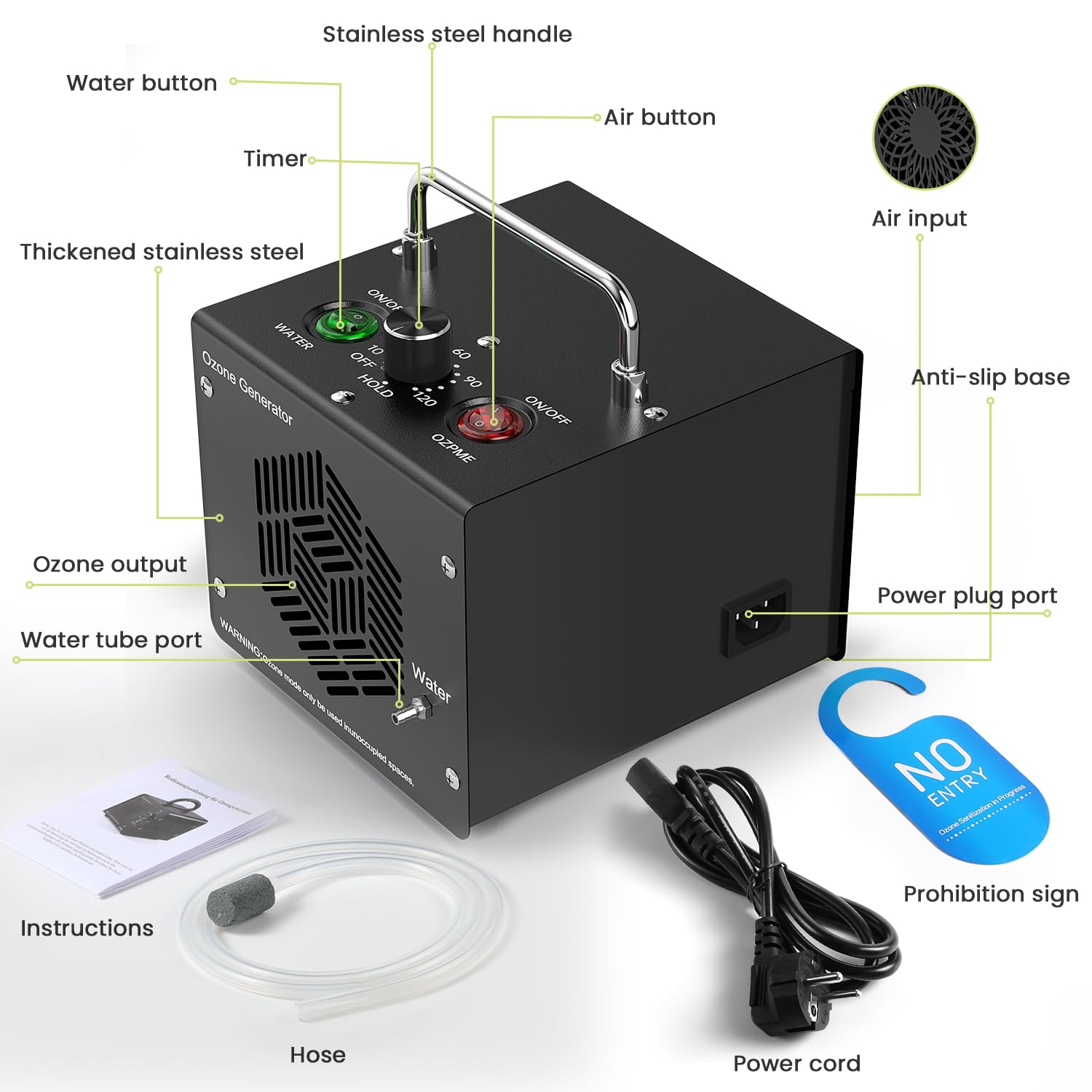 Medvoe Generator 0zone do wody i powietrza - O3 oczyszczacz powietrza do domu i samochodu, usuwanie zapachu maszyny ozonowej dla dymu i zwierząt domowych (czarny)