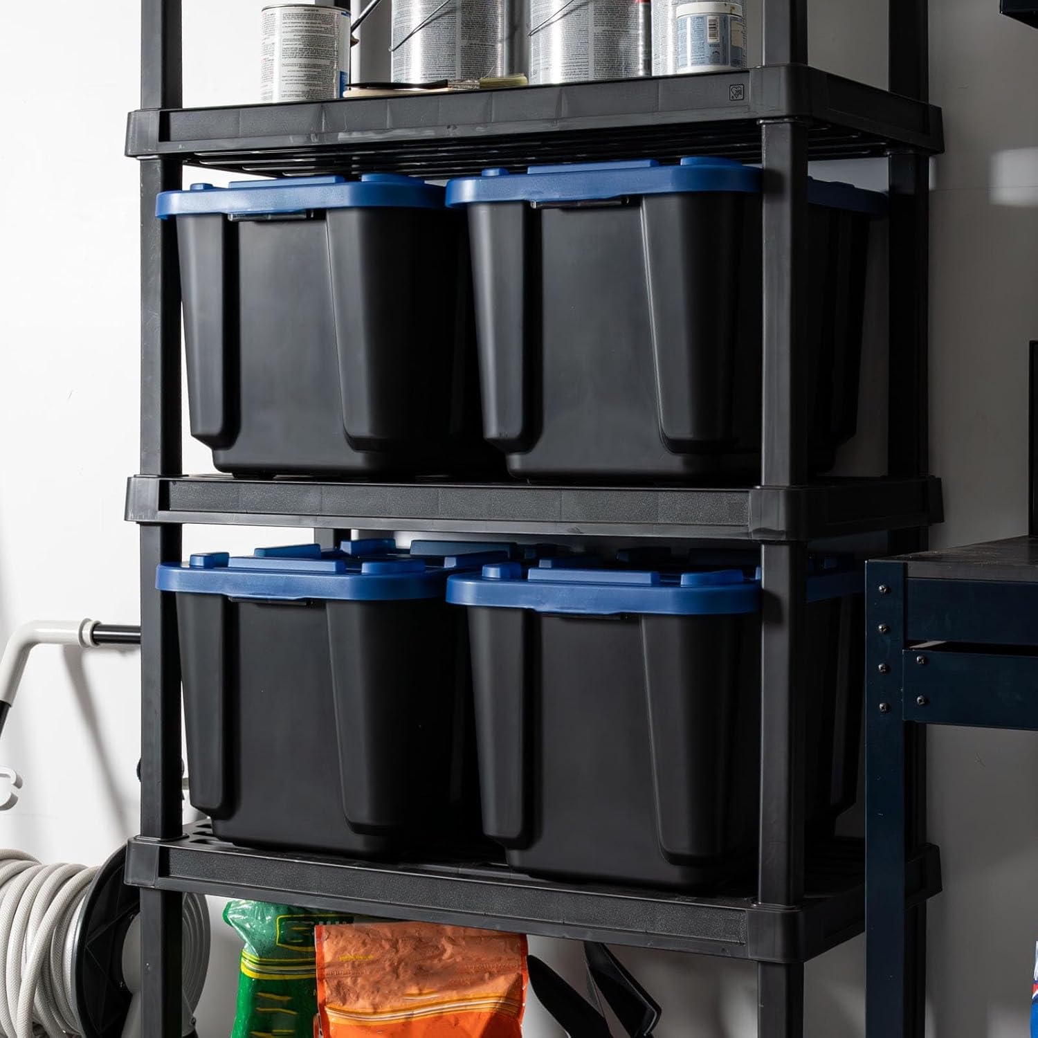 4 Pack 48QT Heavy Duty Plastic Storage Bins with Latching Lids, Stackable Containers with Reinforced Handles for Garage, Home, Basement & Shed Organization