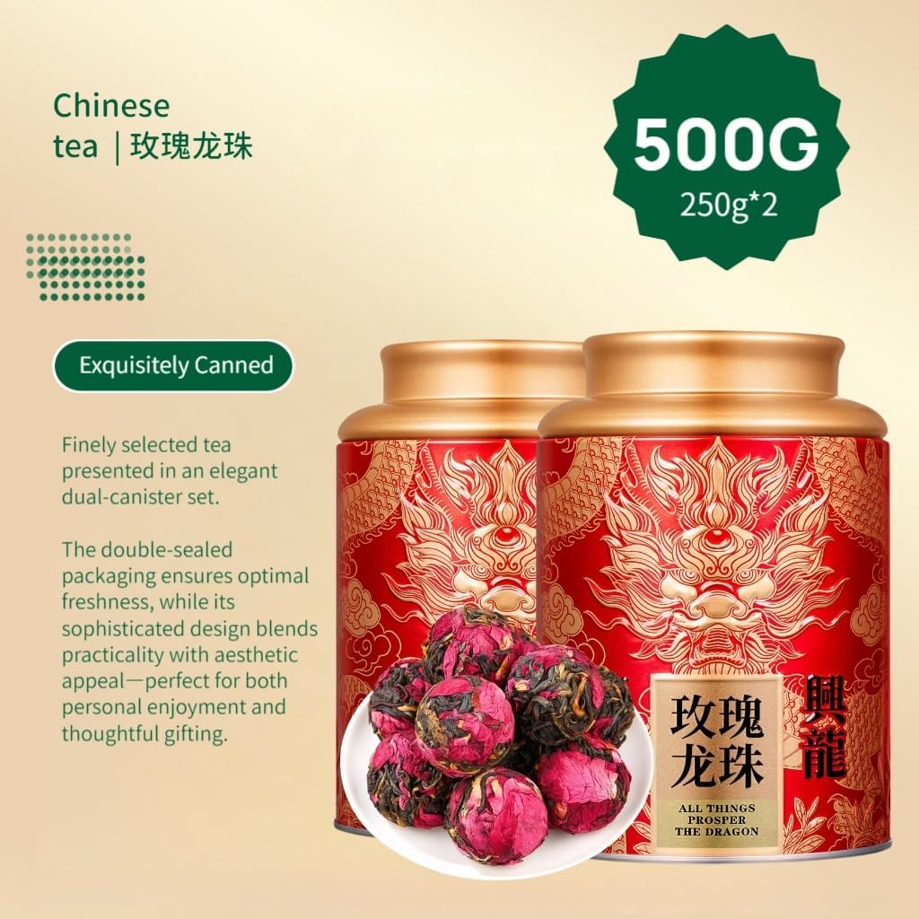 Herbata Czarna Róża Premium | Perły Czarnej Herbaty Yunnan | Jedwabista Słodycz | Czarna Herbata Z Chin 500g / 17,64oz