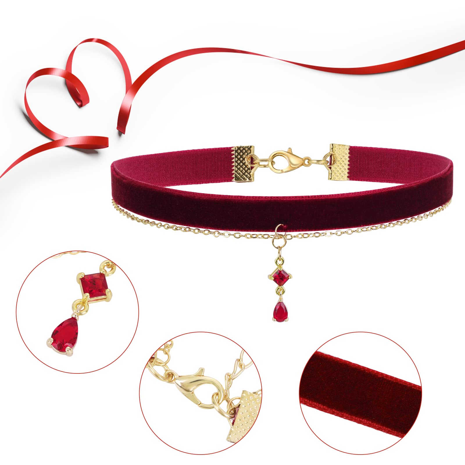 Czerwony aksamitny choker, naszyjnik dla kobiet, gotycki, w stylu vintage, wiktoriański, biżuteria, prezent, dla panny młodej, w stylu wampirzycy, akcesoria dla kobiet, Bez kamieni szlachetnych