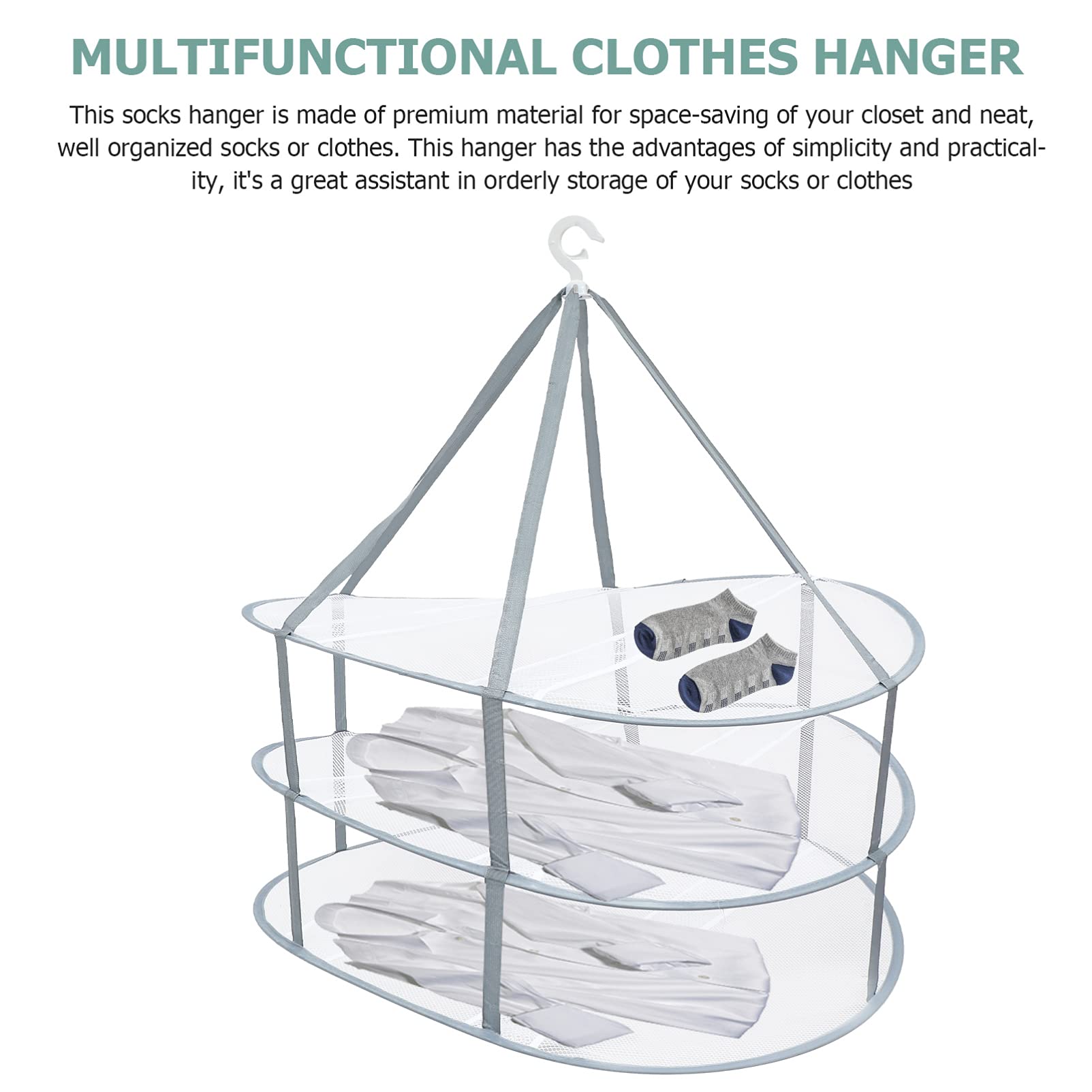 Healifty Hanging Drying Net Collapsible Mesh 3 Layer Sweater Drying Rack Hanging Basket Dryer for Lingerie Underwears Woollen Sweater Garments - Image 3