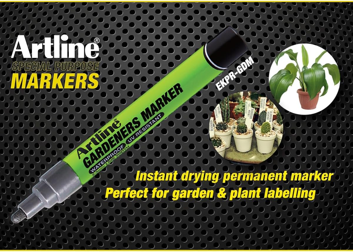 Artline Gardeners Markers | Professional Series | For Use On Plants, Labels, and More | UV Resistant | Waterproof | EKPR-GDM | 2.3mm Bullet Tip | Pack of 12 | Silver