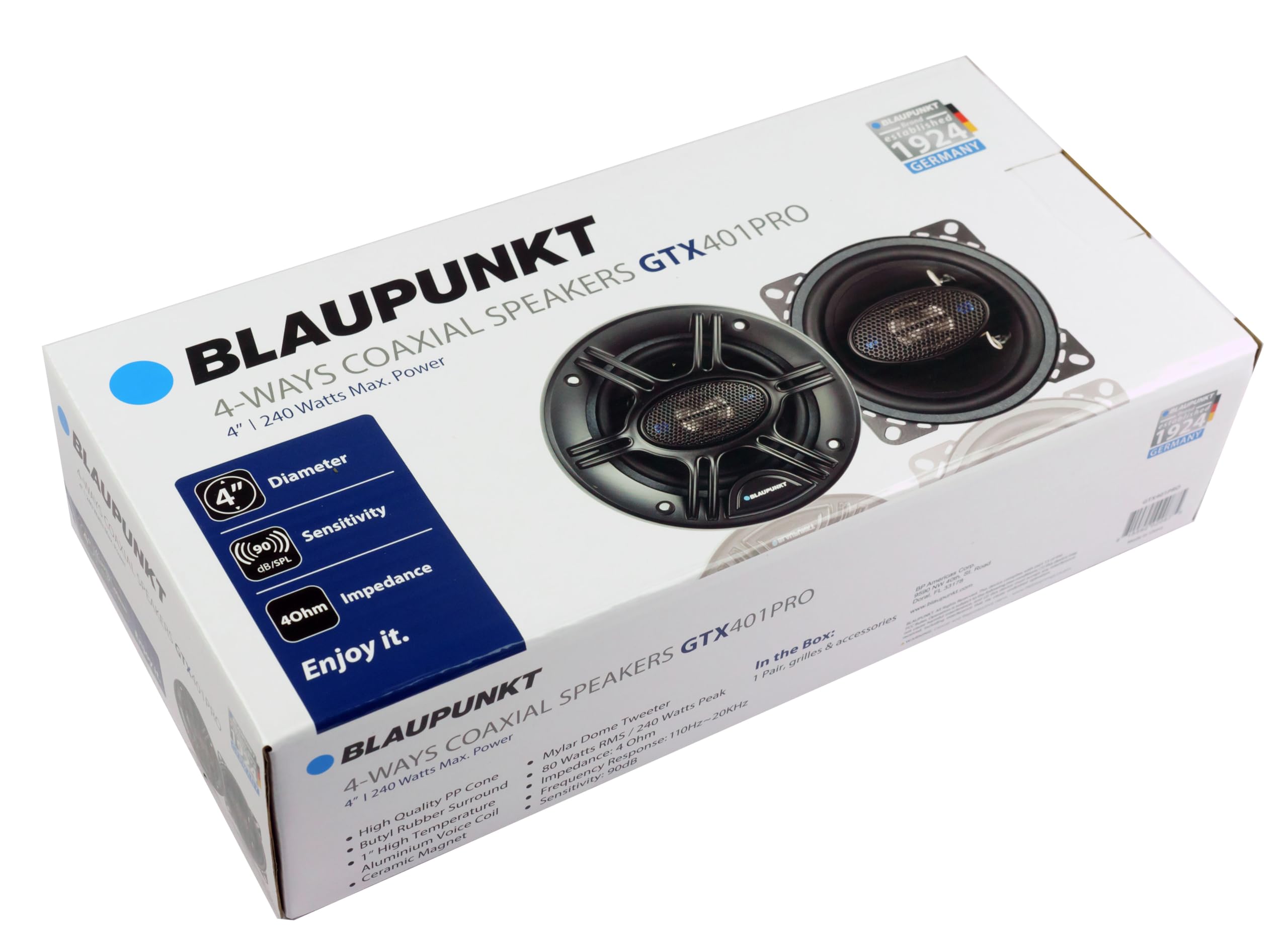 BLAUPUNKT GTX401PRO 4-Way 4 inch Car Speaker - 280W, Coaxial, Mylar Dome Tweeter, 4 Ohm