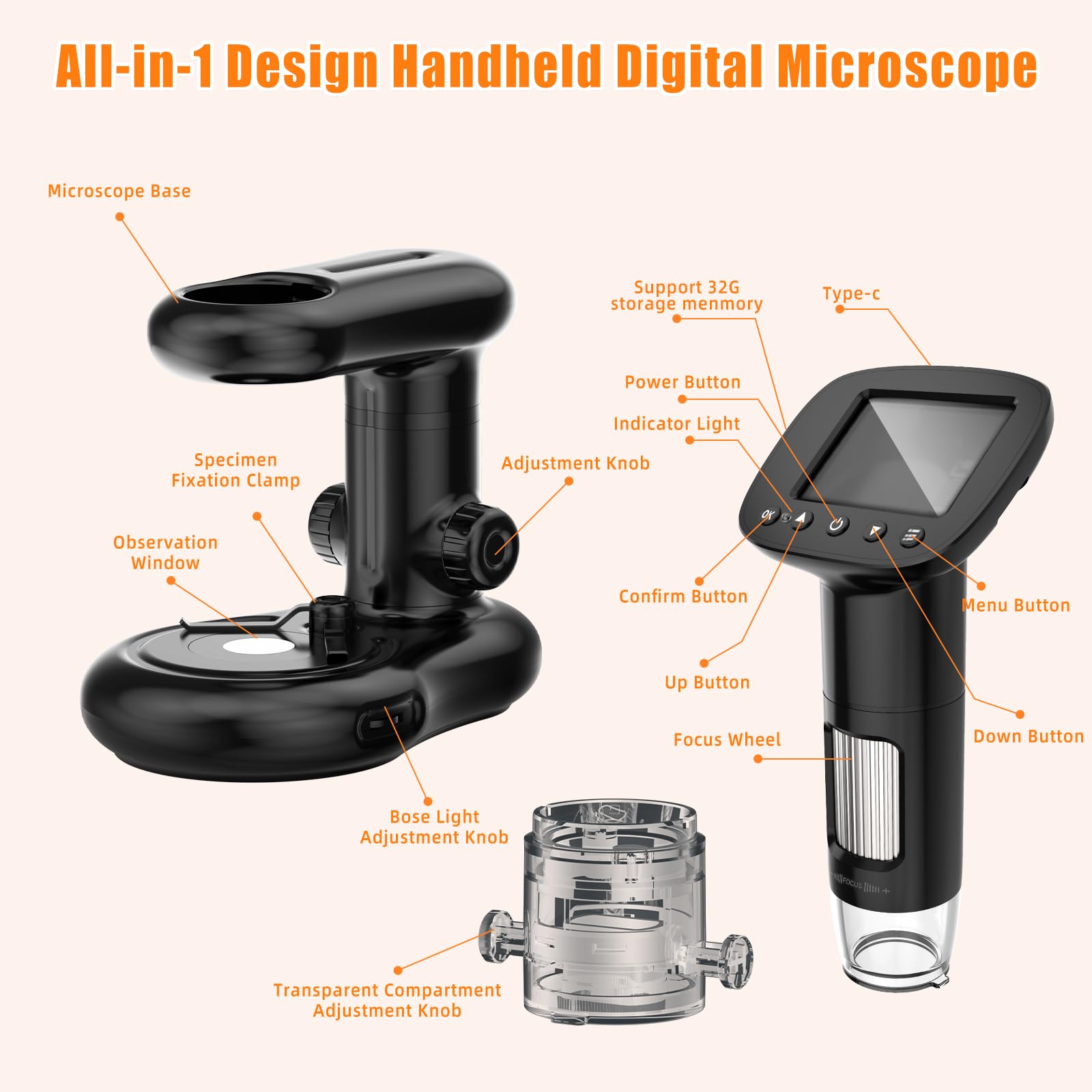 Microscopio digital con pantalla de 2 pulgadas para adultos y niños, lupa de monedas con luz y soporte estable, lupa de microscopio aficionado 100X, lupa de bolsillo para coleccionistas