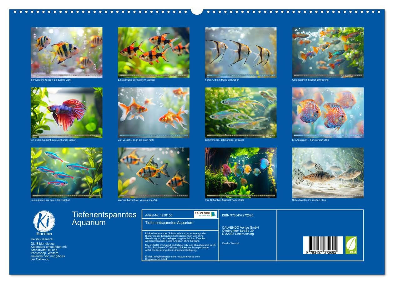Tiefenentspanntes Aquarium (hochwertiger Premium Wandkalender 2026 DIN A2 quer), Kunstdruck in Hochglanz: Ein Aquarium: ein Fenster zu einer Welt, in ... eilt und Sorgen versinken. (CALVENDO Tiere)