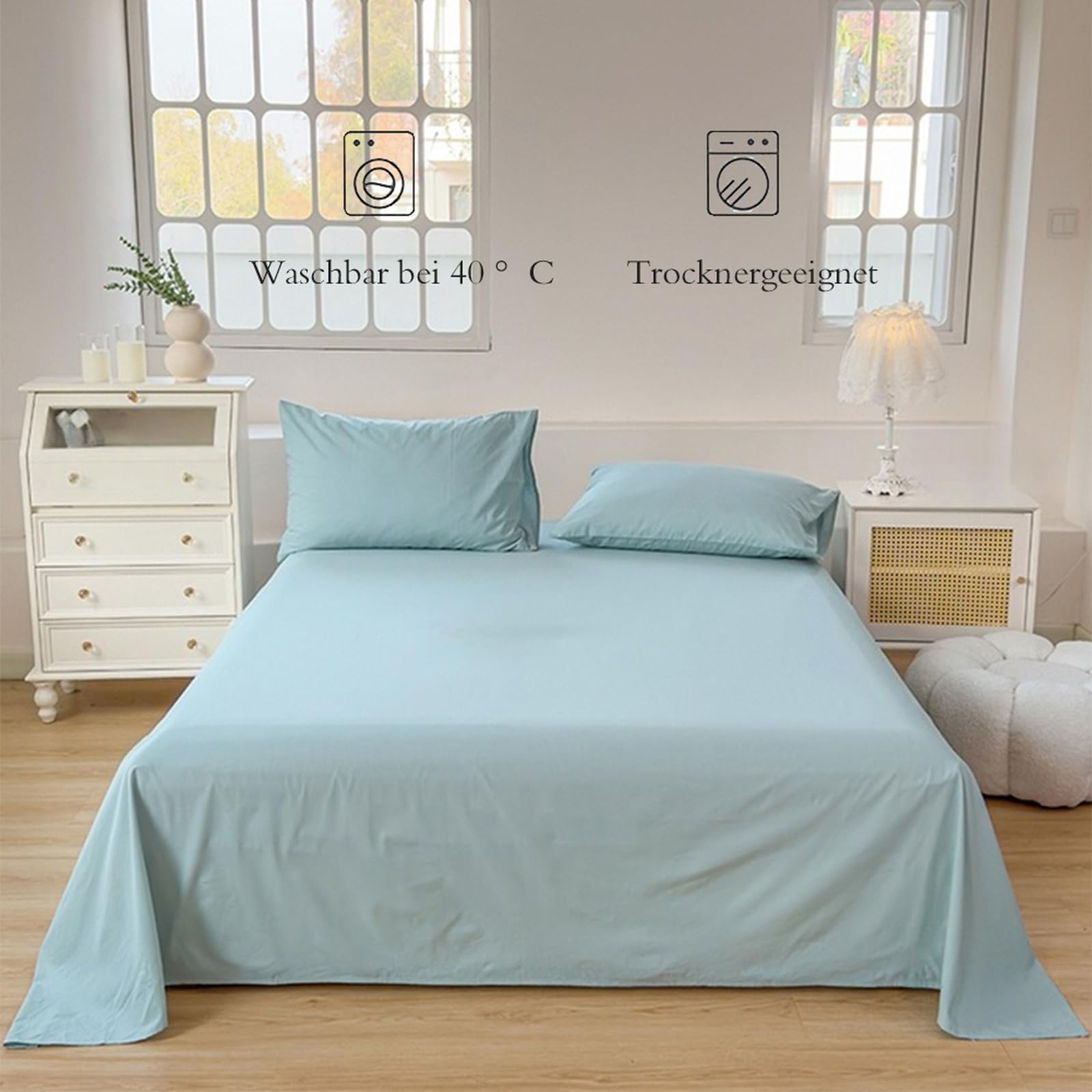 Bettlaken 200 x 230cm Betttuch ohne Gummizug Baumwolle Hellblau | Leintuch aus 100 % Baumwolle Betttuch für Doppelbett Pflegeleicht Langlebig Waschbar und trocknerfest