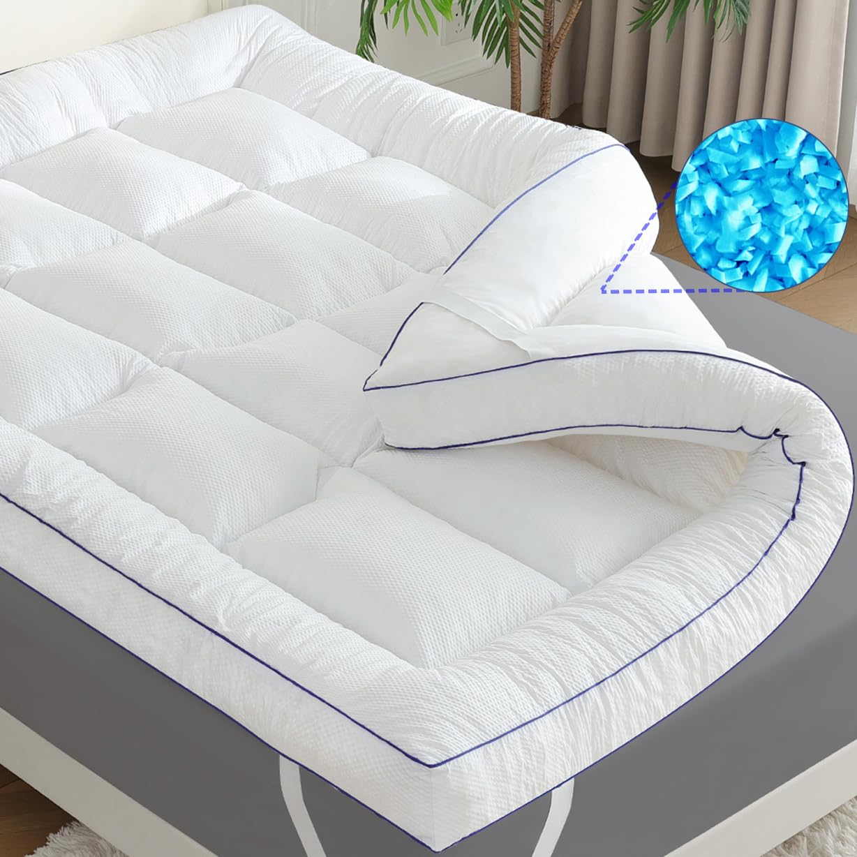 Twin Size Mattress Topper, Shredded Memory Foam Filling, 1800 GSM Mattress Pad Cover, Soft Bed Topper for Back Pain,Comfy Plush Foam Filled Pillow Top, 39\"x75\"