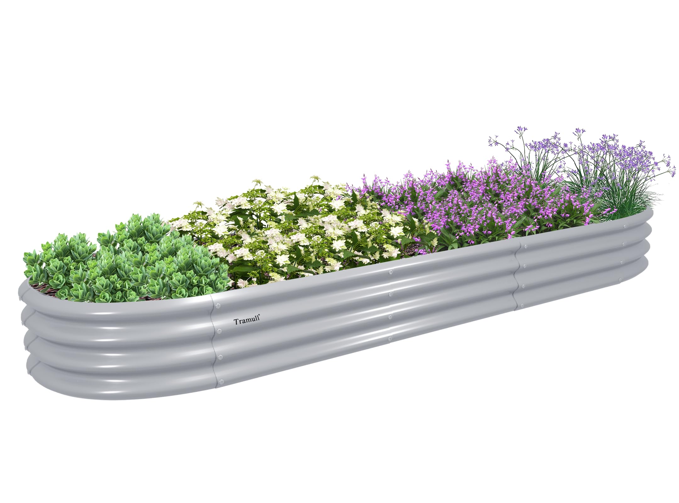 1 Pack 12x2x1FT Galvanized Raised Garden Bed Kit Oval Metal Ground Planter Box Outdoor Bottomless Planter Raised Beds for Vegetables Flowers Herbs Fruits, Gray