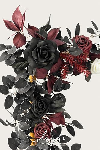 Miniatura 3 de Ling's Moment Guirnalda de Flores Artificiales Negra Burdeos de 5 Pies, Hojas de Rosas Falsas, Guirnalda Floral, Flores de Arco, Enredadera para
