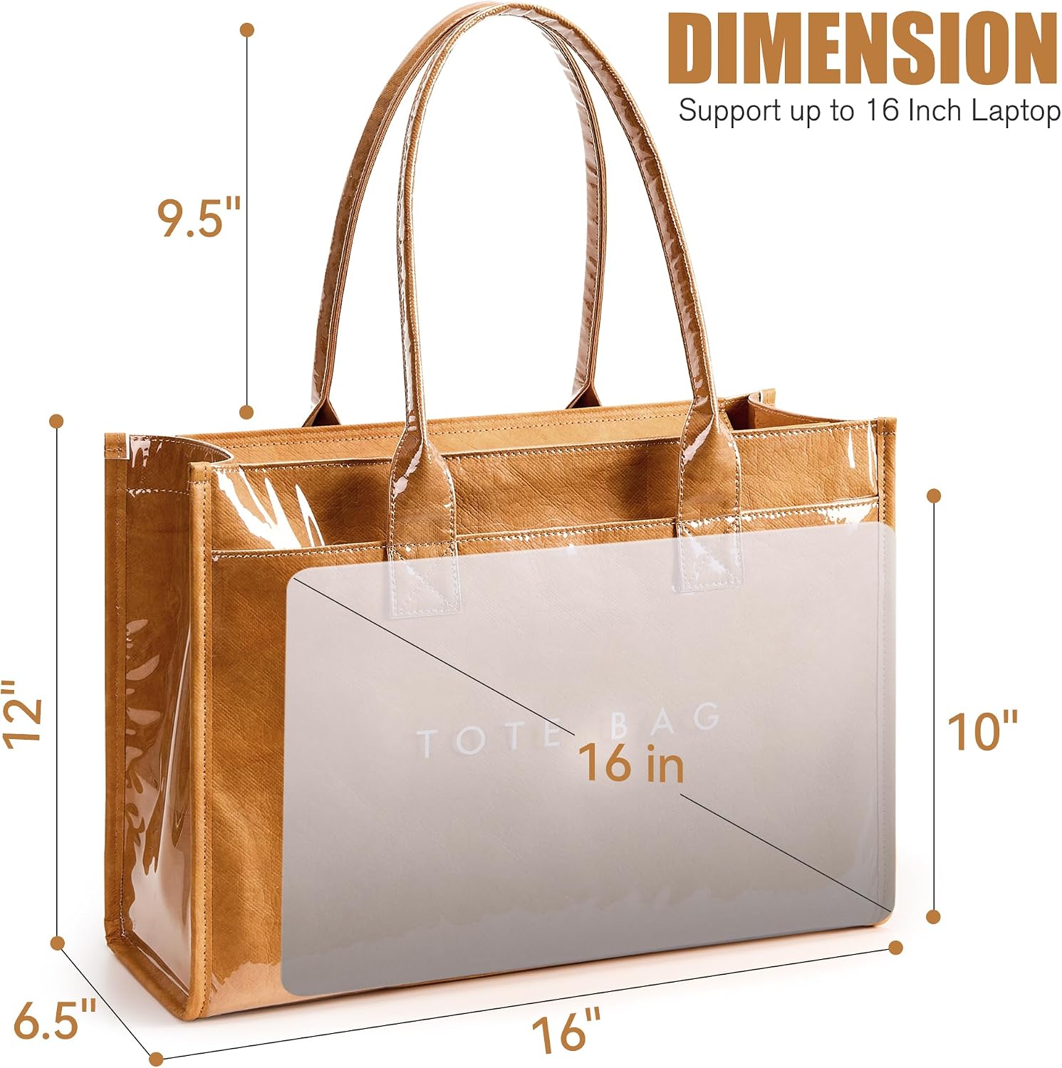 KALIDI PVC Tote Bag Women's Kraft Paper Work Purses Large Capacity Laptop Shoulder Handbag