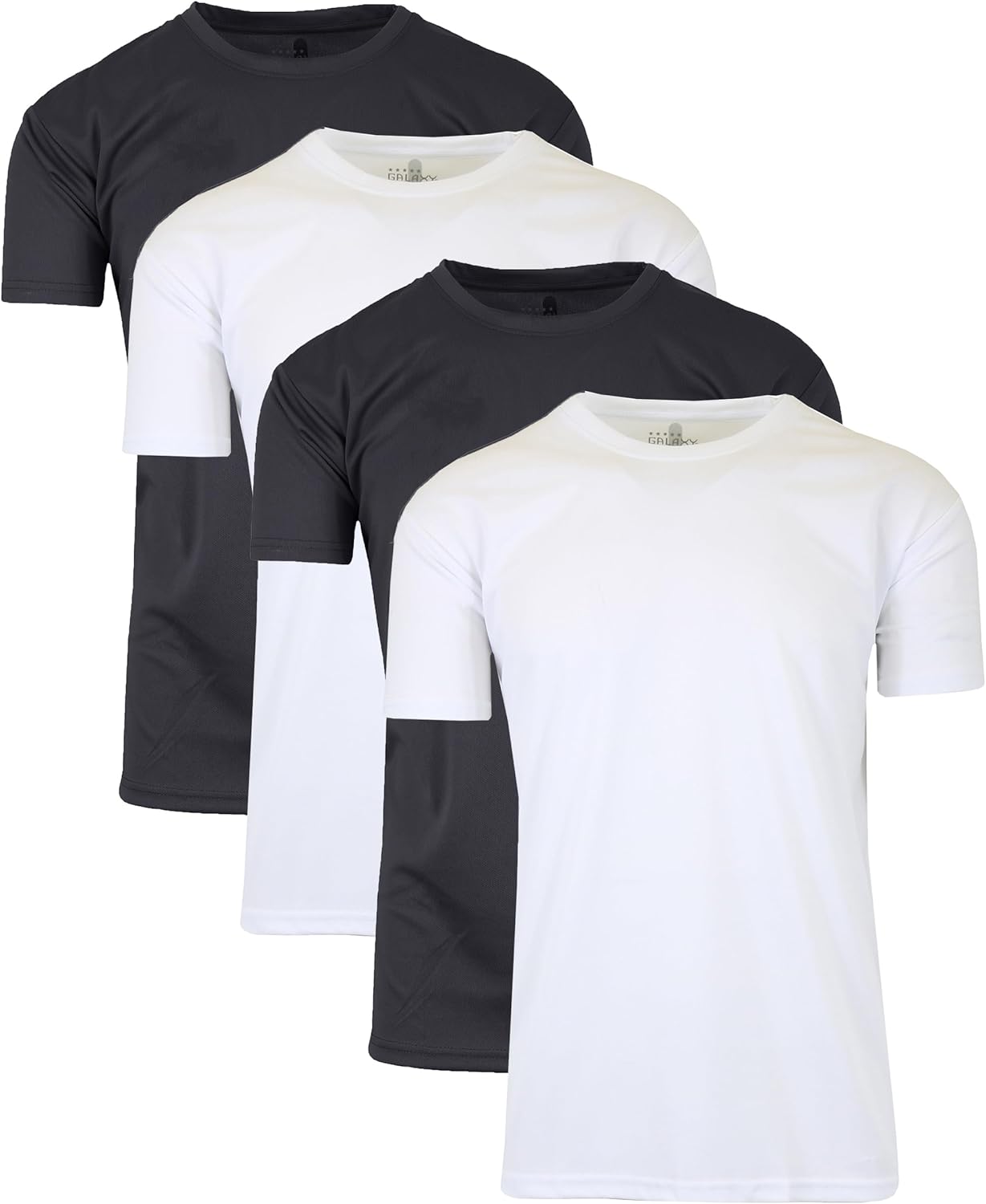 Galaxy by Harvic Men's Crew Neck Short Sleeve Tee, Active Reflective Stripe Sport T-Shirt, 4 Pack