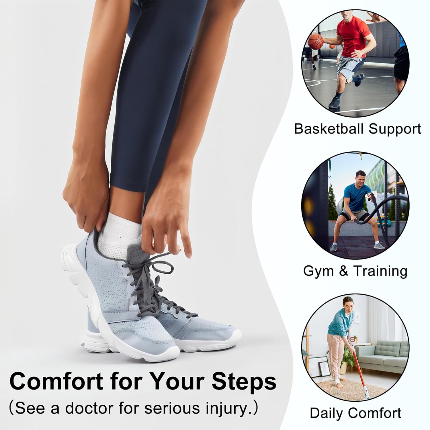 Breathable Ankle Braces for Men & Women, Adjustable Youth Ankle Brace for Sport, White Ankle Brace for Running, Basketball, White, 1Pcs