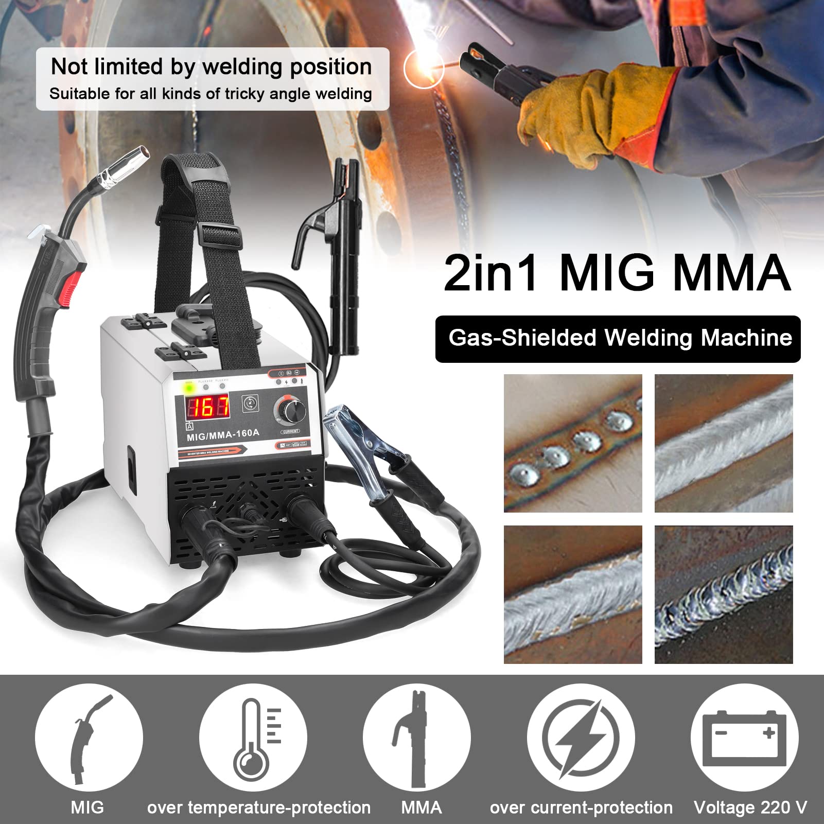 Saldatrici MIG MMA 2in1 Saldatura con anidride carbonica e manuale Saldatrici multiuso IGBT a corrente continua con inverter Meccanismo di alimentazione del filo integrato