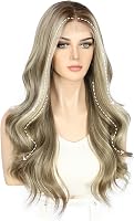 Sapphirewigs Barna Melírozott Paróka - 13x4 Csipke Előrész, Hullámos, 22 Hüvelyk, 150% Sűrűség, Előre Tépett, Szintetikus Haj 4