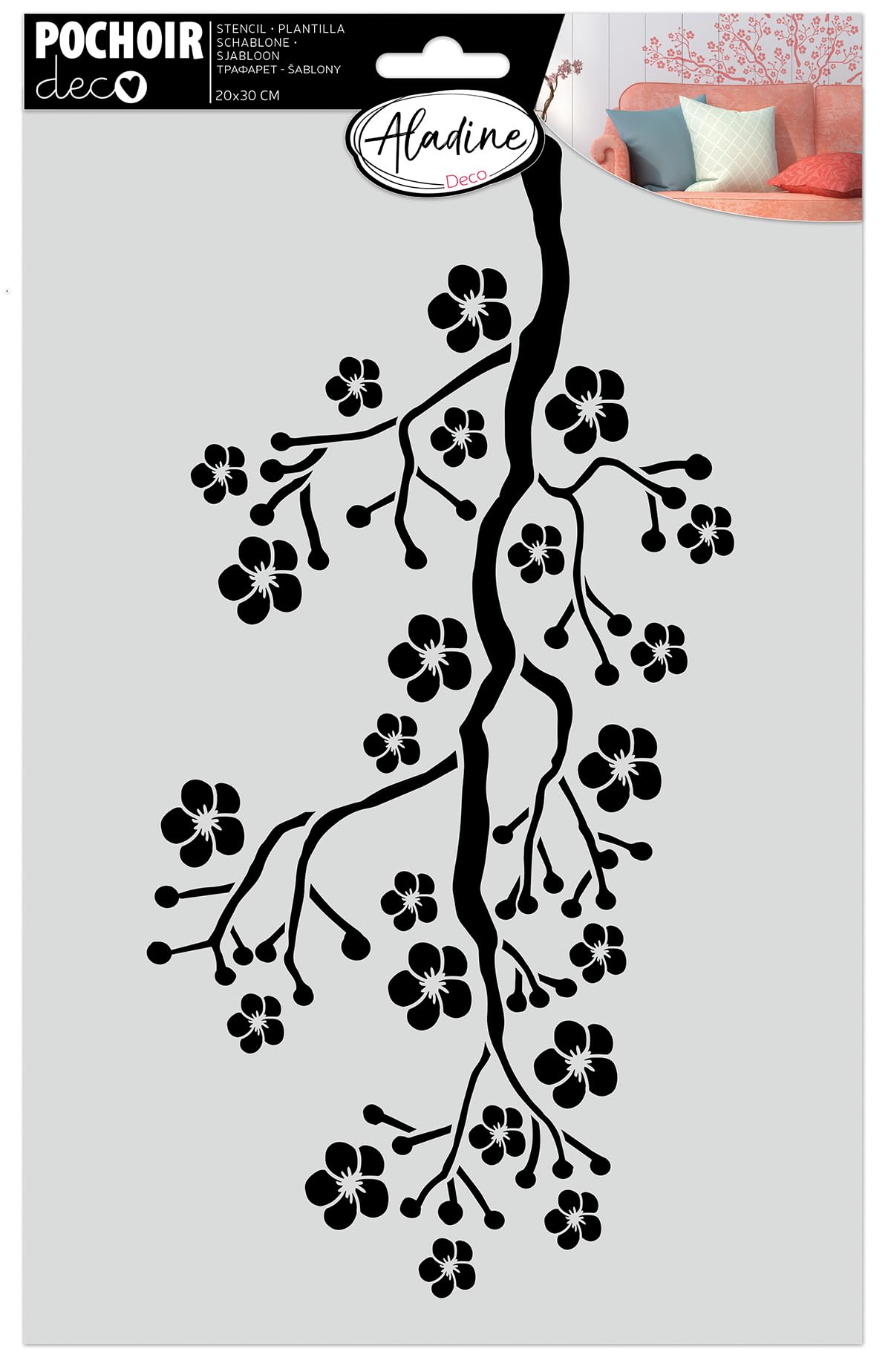 Aladine - 81043 Sakura Cherry Blossom Stencil 20 x 30 cm for Decorating All Surfaces - Felt, Paint, Airbrush - Floral Drawing
