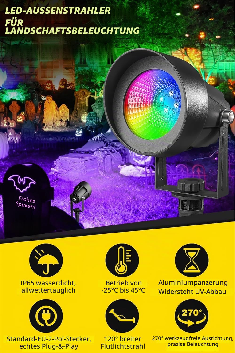 T-SUN RGB Gartenbeleuchtung LED mit Fernbedienung und App Steuerung, IP65 | Wasserdicht Gartenleuchten mit Strom, 16 Farben 44 Dynamische Modi RGB gartenstrahler für Außen, Rasen, Baum, Wegen(6 Stück)