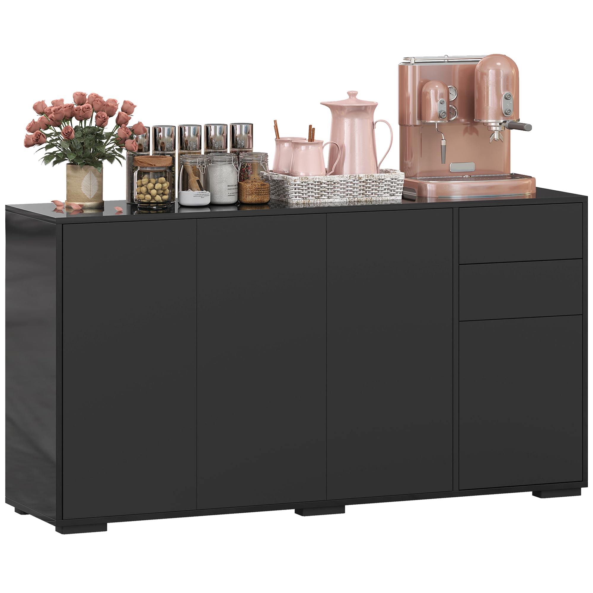 HOMCOM Buffet Meuble de Rangement 2 Tiroirs Coulissants 140x36x74cm Noir