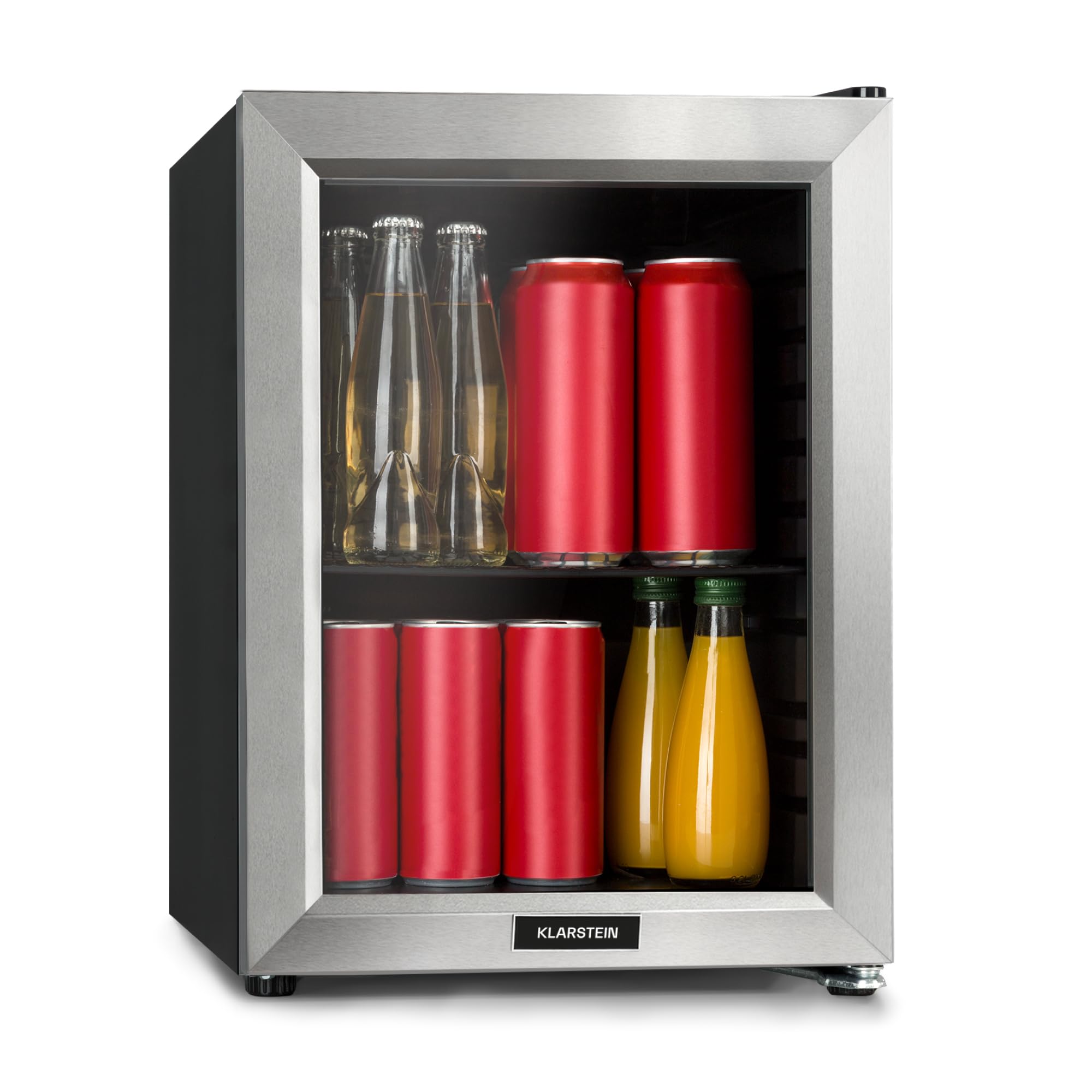 KLARSTEIN Minibar frigorífico para bebidas, Harlem, sistema de refrigeración por compresión, 23 L, 5 niveles de refrigeración: 0-10 °C, bajo nivel sonoro: 39 dB, 1 base de rejilla metálica, negro