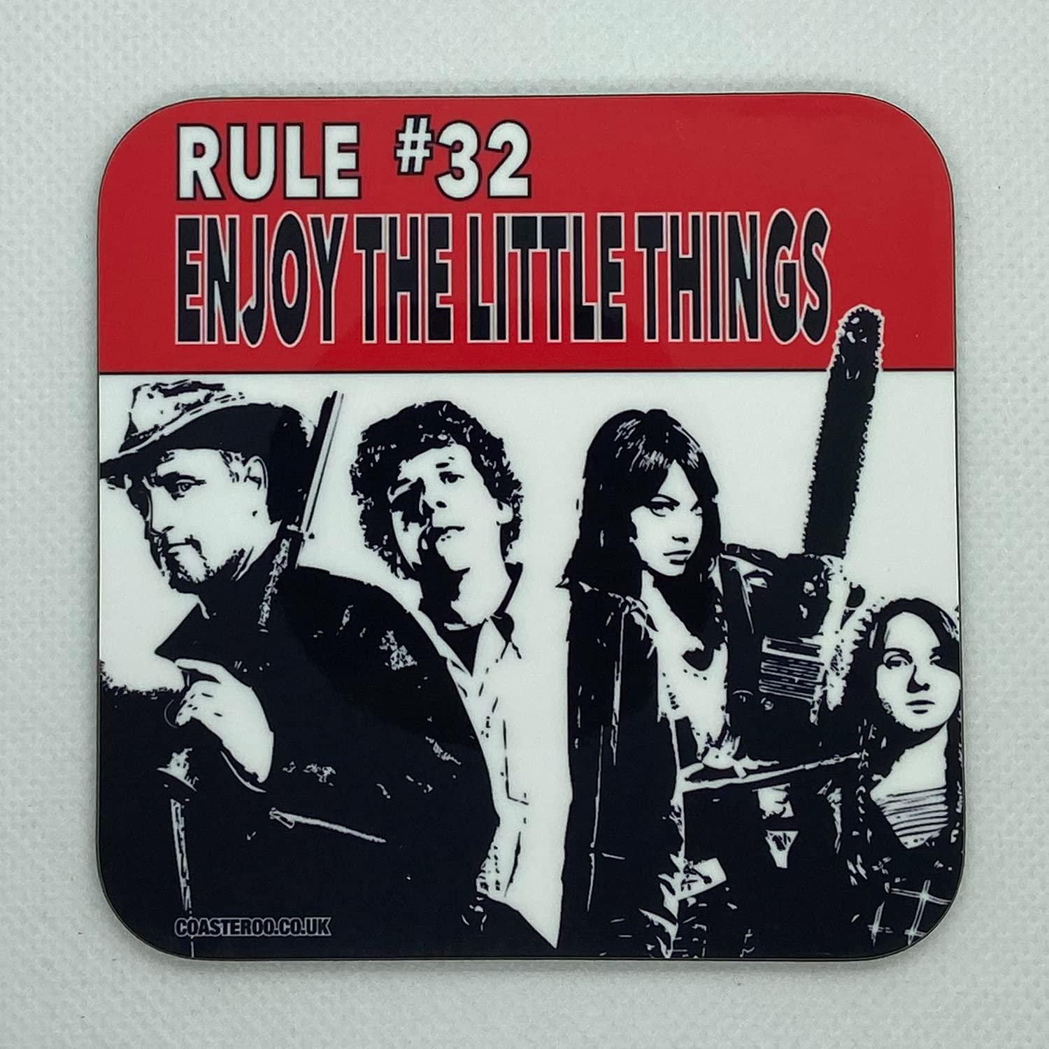 Rule #32 Enjoy The Little Things - Inspired by Zombieland - Drinks Coaster - Hardboard - 9cm x 9cm - Gloss Finish
