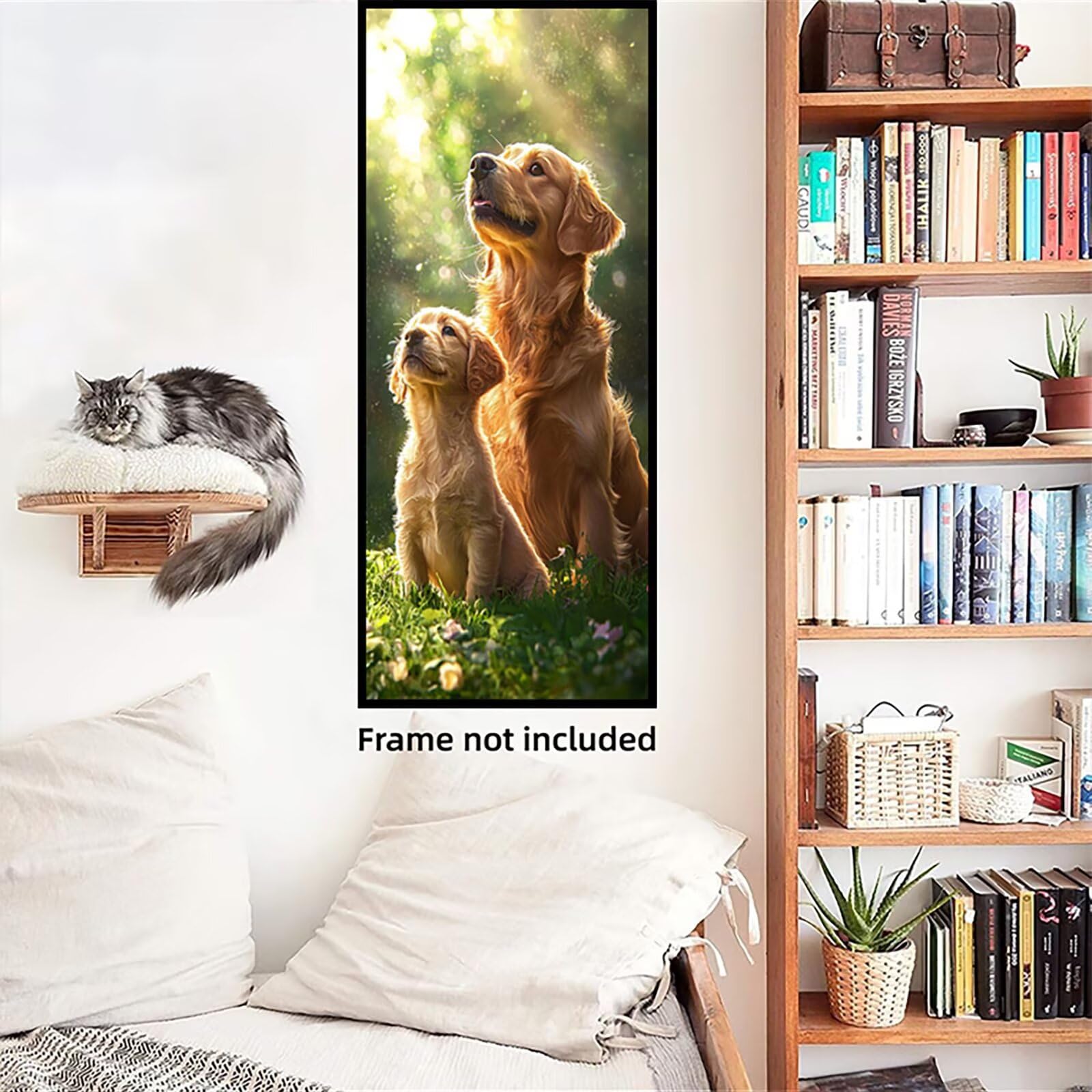 Malen Nach Zahlen 50x150cm Leinwand Hund Malen Nach Zahlen Erwachsene mit Ohne Rahmen, DIY Kreativ Set für Erwachsene mit Pinseln und Acrylfarbe, Zimmer Deko Wald Landschaft Geschenk, P0M-938