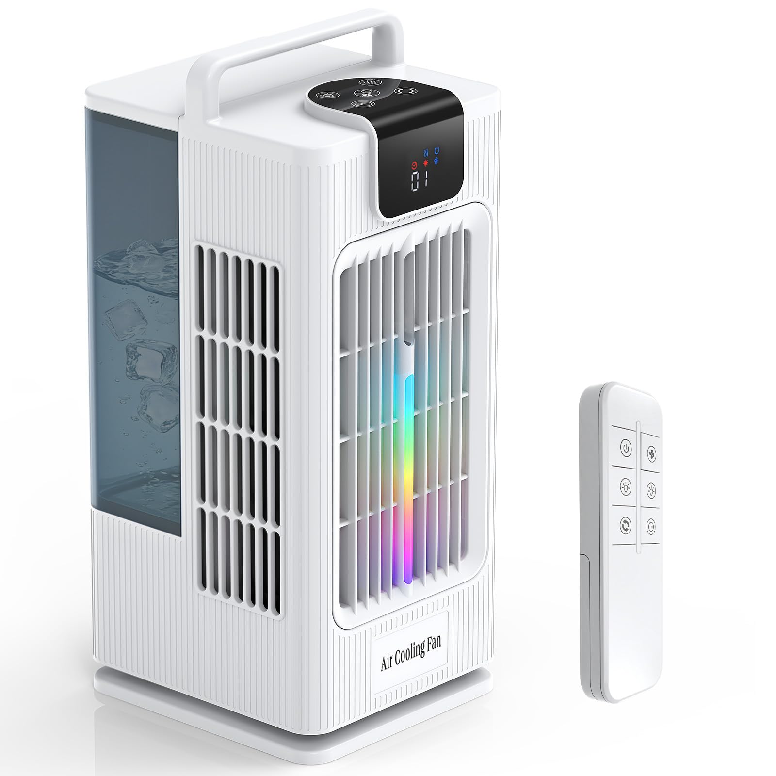 Refroidisseur d'air évaporatif 4-en-1,2L Ventilateur Rafraîchissant Portable avec Télécommande,Oscillation 120°,4 Vitesses 3 Brumisation,Minuterie 1-8H,pour Chambre Bureau Maison (Blanc, 2L)