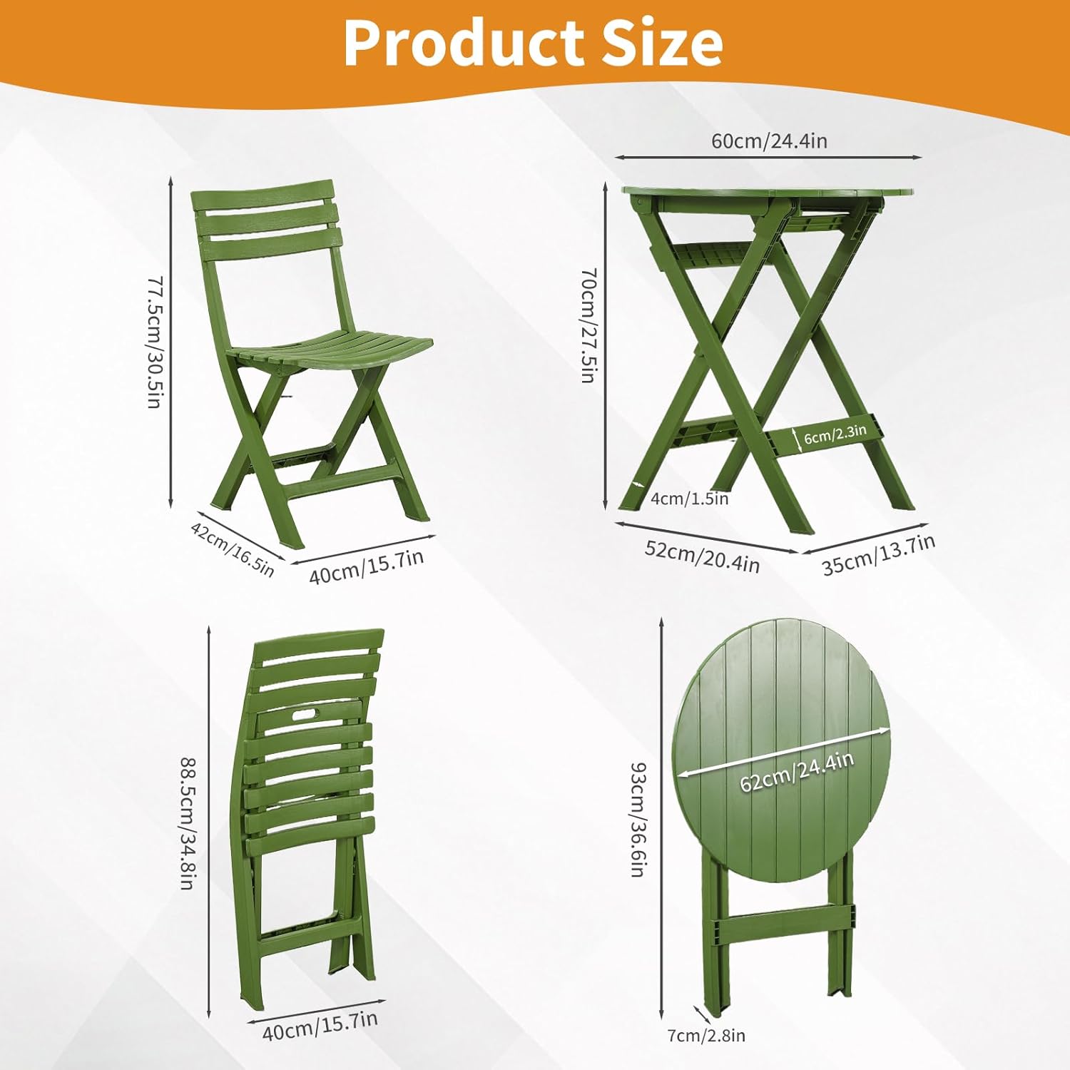 3-Piece Folding Living Room Set, Indoor Folding Table & Chair Set with Footrest, Space-Saving Furniture for Apartments, Small Spaces, Home Office & Lounge, Green