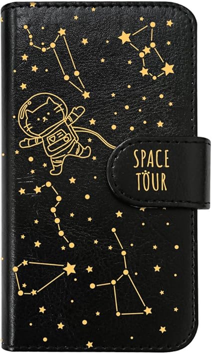 Amazon Co Jp Moimoikka Ipod Touch5 アイポッドタッチ5 対応 手帳型 スマホ ケース ねこ 星座 宇宙 動物 キャラクター かわいい 手帳ブラック イエロー柄 猫 アニマル 星柄 プラネタリウム ダイアリータイプ 横開き カード収納 フリップ カバー スマートフォン