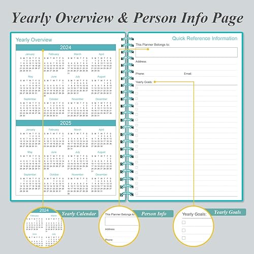 Miniatura 5 de Agenda 2024-2025  Agenda semanal y mensual de 18 meses de enero de 2024 a junio de 2025, planificador en espiral 2024 con cierre elástico, bolsillo