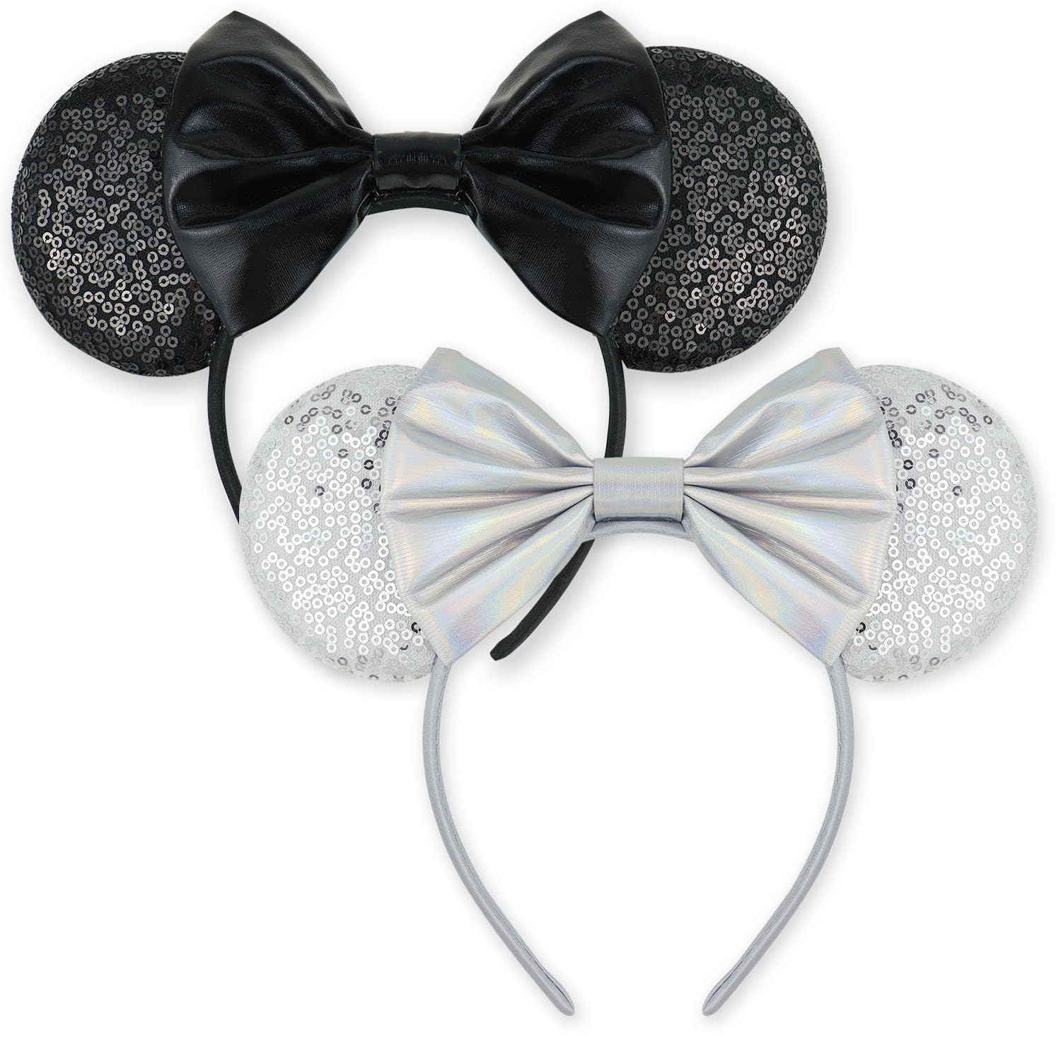 Ears Mouse Ears Headband with Sequin Bows, Headbands for Kids Halloween Costume, Headwear Hair Accessories for Women Girls - 2 pack Hot Pink