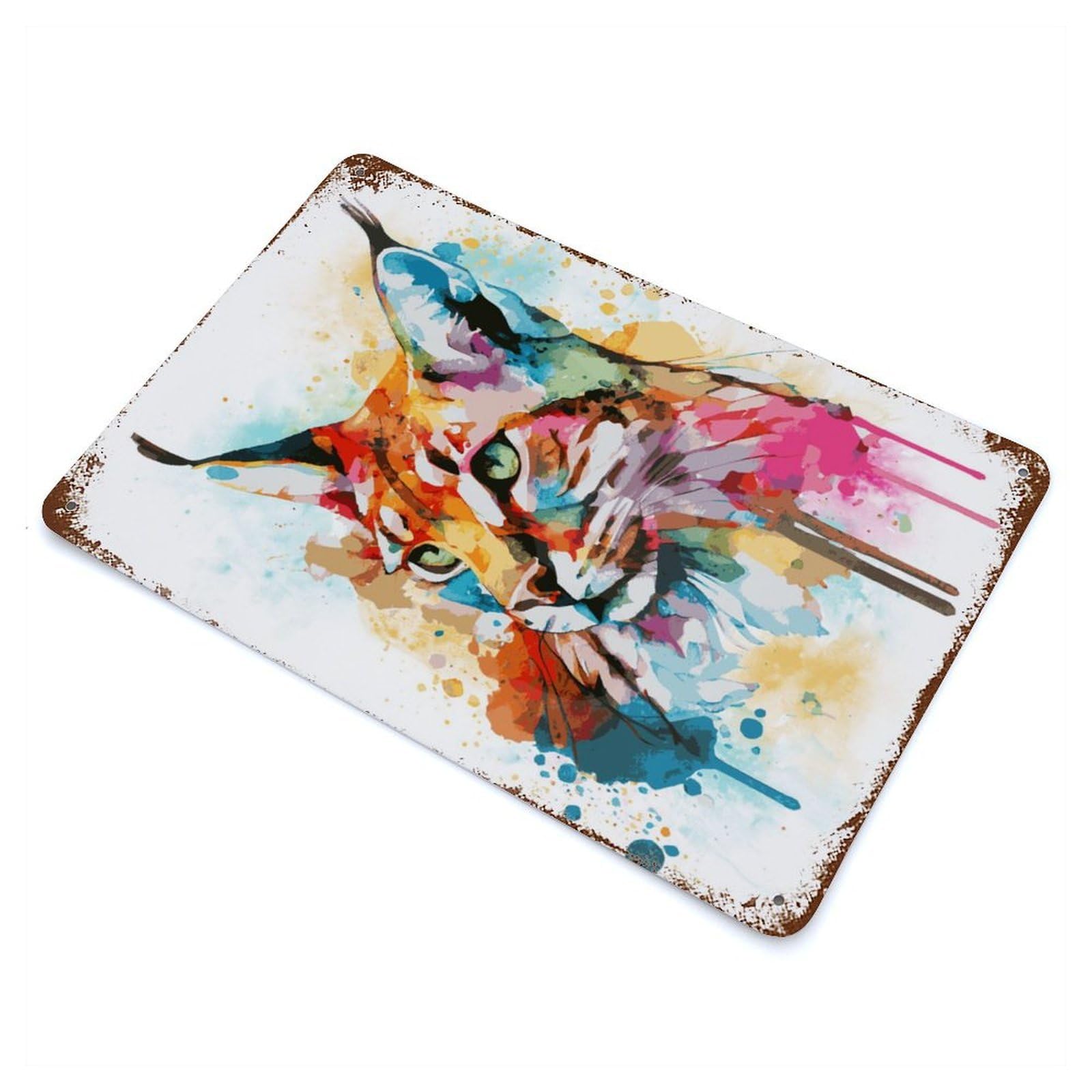Watercolor Bobcat Painting Decorative Tin Sign 11.8"x7.9", for Bistro, Counter And Cafe Decor, Retro Wall Decor