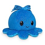TeeTurtle - The Original Reversible Octopus Plushie - Blue Sparkle + Bow - Cute Sensory Fidget Stuffed Animals That Show Your Mood 4 inch