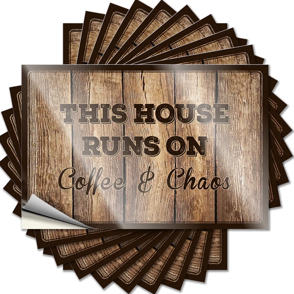 Fzfn Girls Colour Decorations For Patio Reading Decal - This House Runs On Coffee And Chaos Removable Decal Hat Easy Peel For (6X9cm)