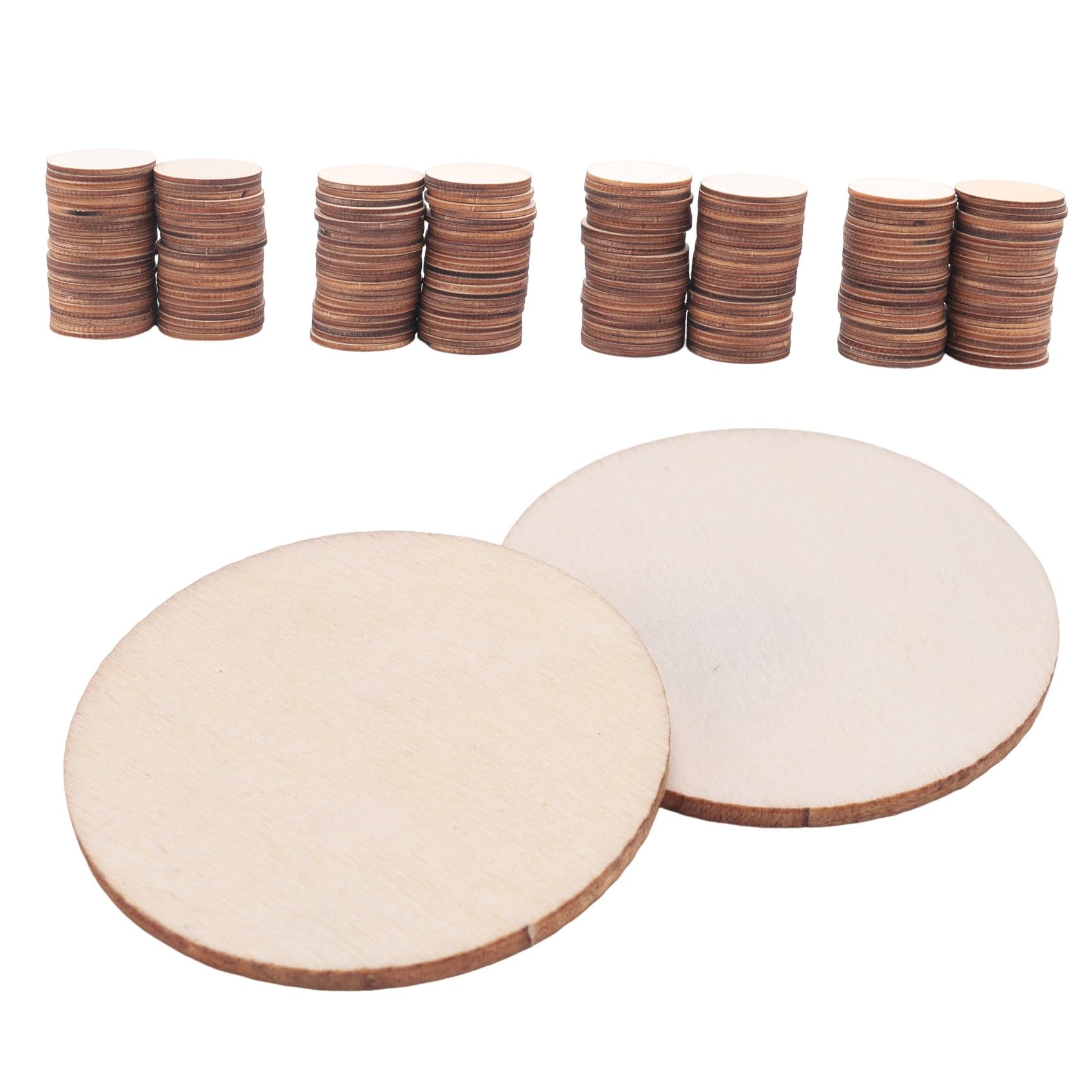 CTRLZS 200 Pieces Unfinished Wood Slices Round Disc Circle Wood Pieces Wood Chip for Craft (1.5 Inch)