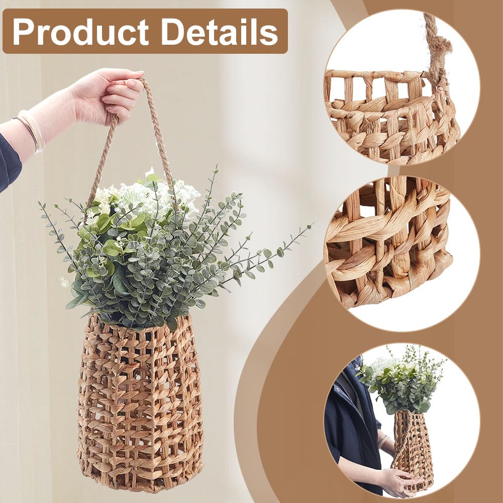 Lot de 2 paniers Suspendus tressés, paniers muraux en Osier pour Fleurs, paniers de Rangement pour Fruits et légumes avec Crochets, pour Plantes d'intérieur et d'extérieur