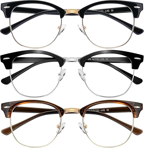 Miniatura 1 de BOSSWIN Gafas de bloqueo de luz azul para mujereshombres paquete de 3 unidades marco redondo de moda juego de computadora anteojos de lectura para TV