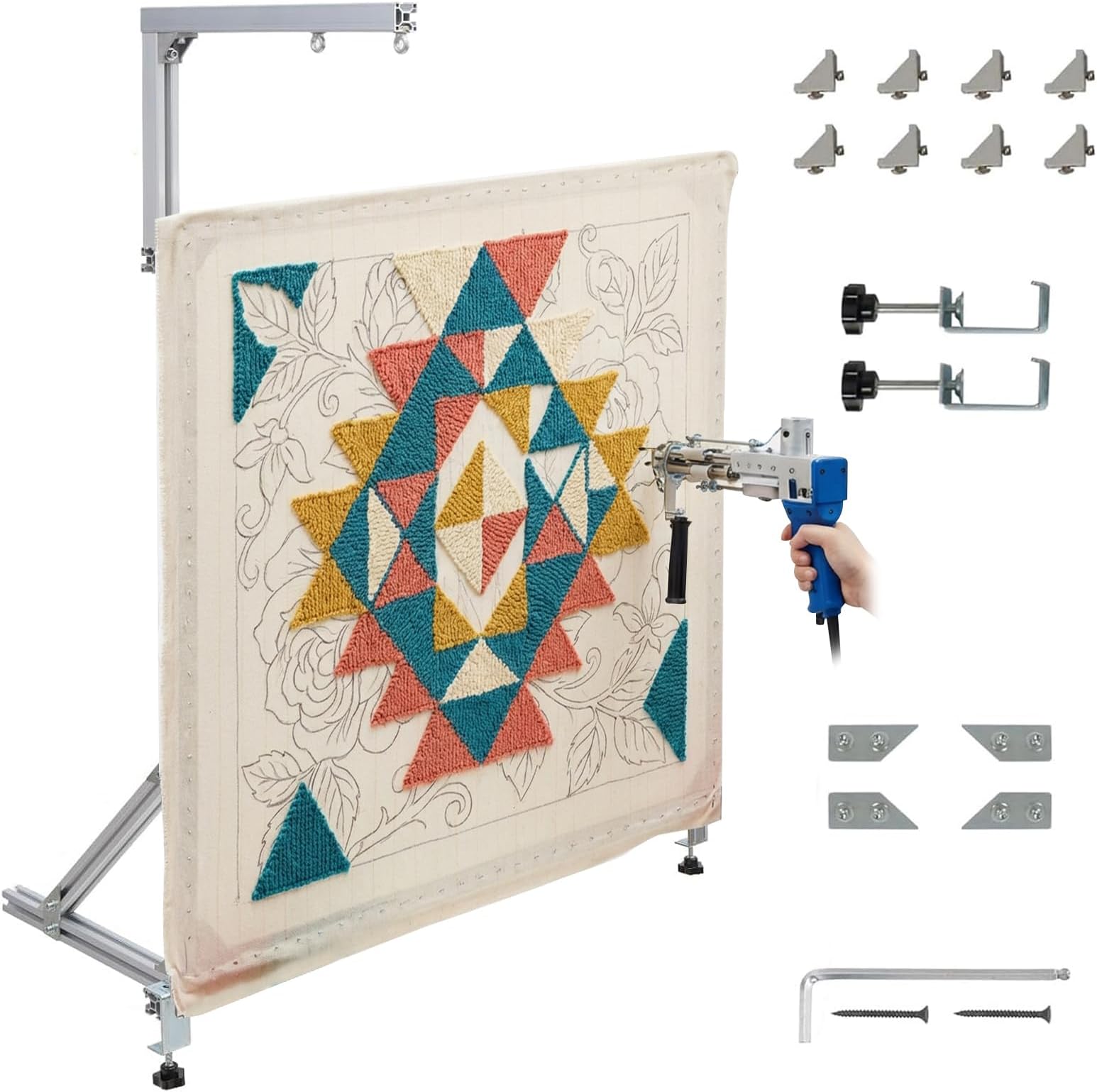 tonchean Rug Tufting Frame Kit 35.5''x35.5'' Aluminum Metal Tufting Frame for Rug Making Adjustable Tufting Cloth Stand for Carpet Making, Tufting Supplies
