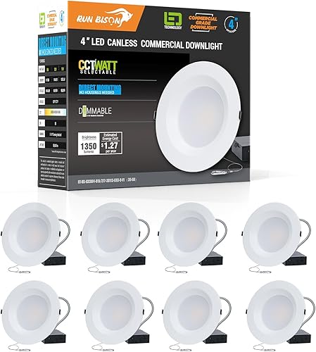Downlight LED empotrable de 4 pulgadas con caja de conexión, potencia ajustable 9/12/15W, 3 colores seleccionables 3000K-5000K, 120-277V, 0-10V