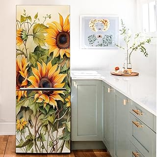 funlife Vintage Self-Adhesive Fridge Door Mural with Tools for Kitchen, 11.25" x64.17" 2pc, Vintage Sunflower
