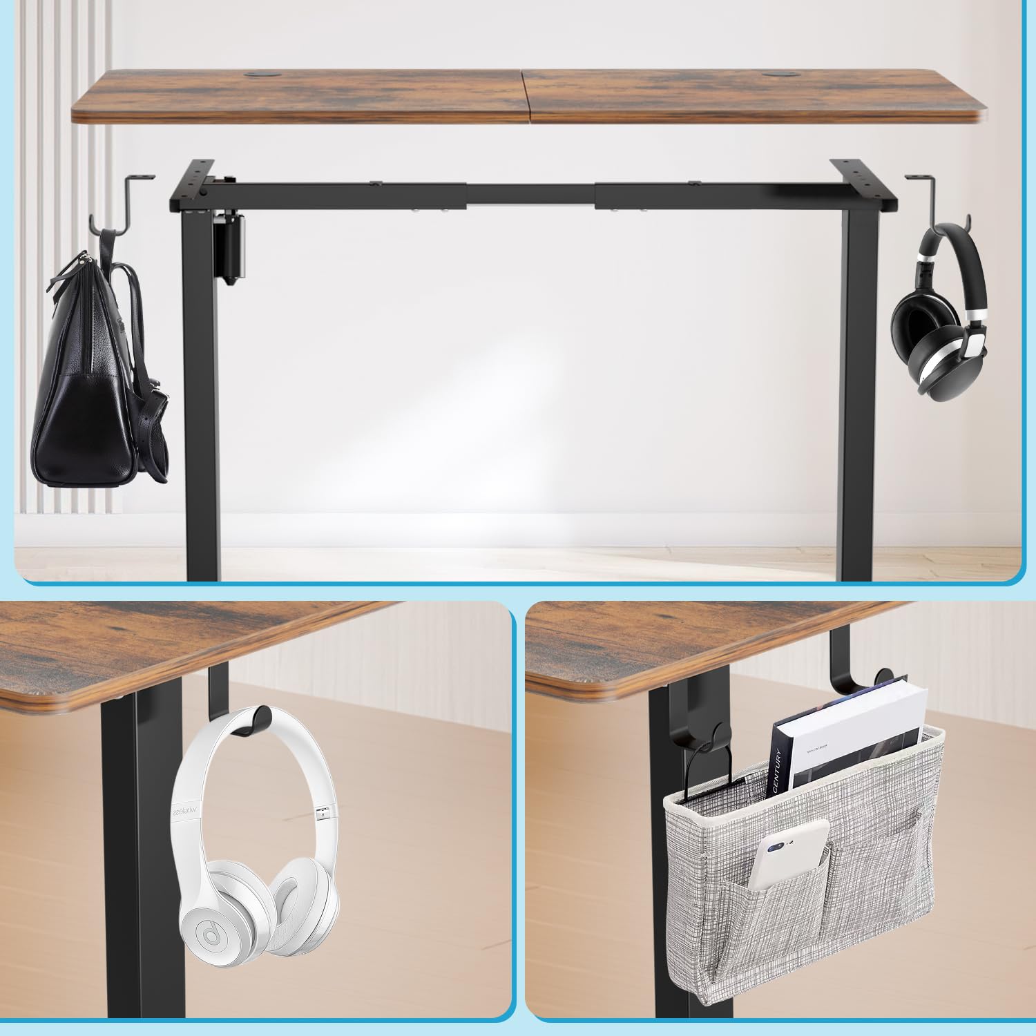 Biurko z elektryczną regulacją wysokości, ergonomiczne siedzisko, stolik pod komputer do domowego biura, biurko z funkcją pamięci i technologią antykolizyjną, 140 x 60 cm, brązowe