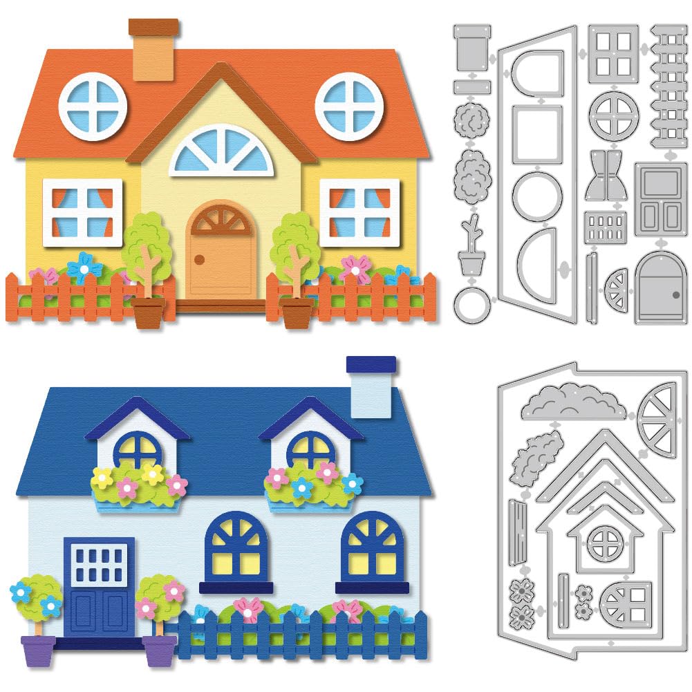 DELORIGIN House Cutting Dies Room Overlay Card Making Die Stencil Carbon Steel Die Cuts Mould Card Embossing Template Dies for DIY Scrapbook Birthday Christmas Paper Craft Album Invitation Decor