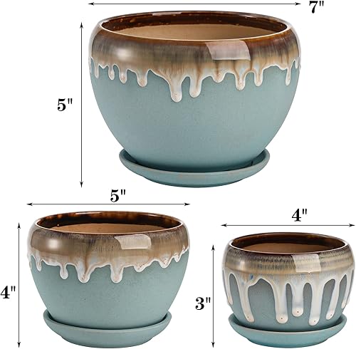 Miniatura 2 de Lyellfe Juego de 3 macetas de cerámica, macetas con agujero de drenaje y platillo conectado, macetas decorativas de 7  5  4 pulgadas para interiores