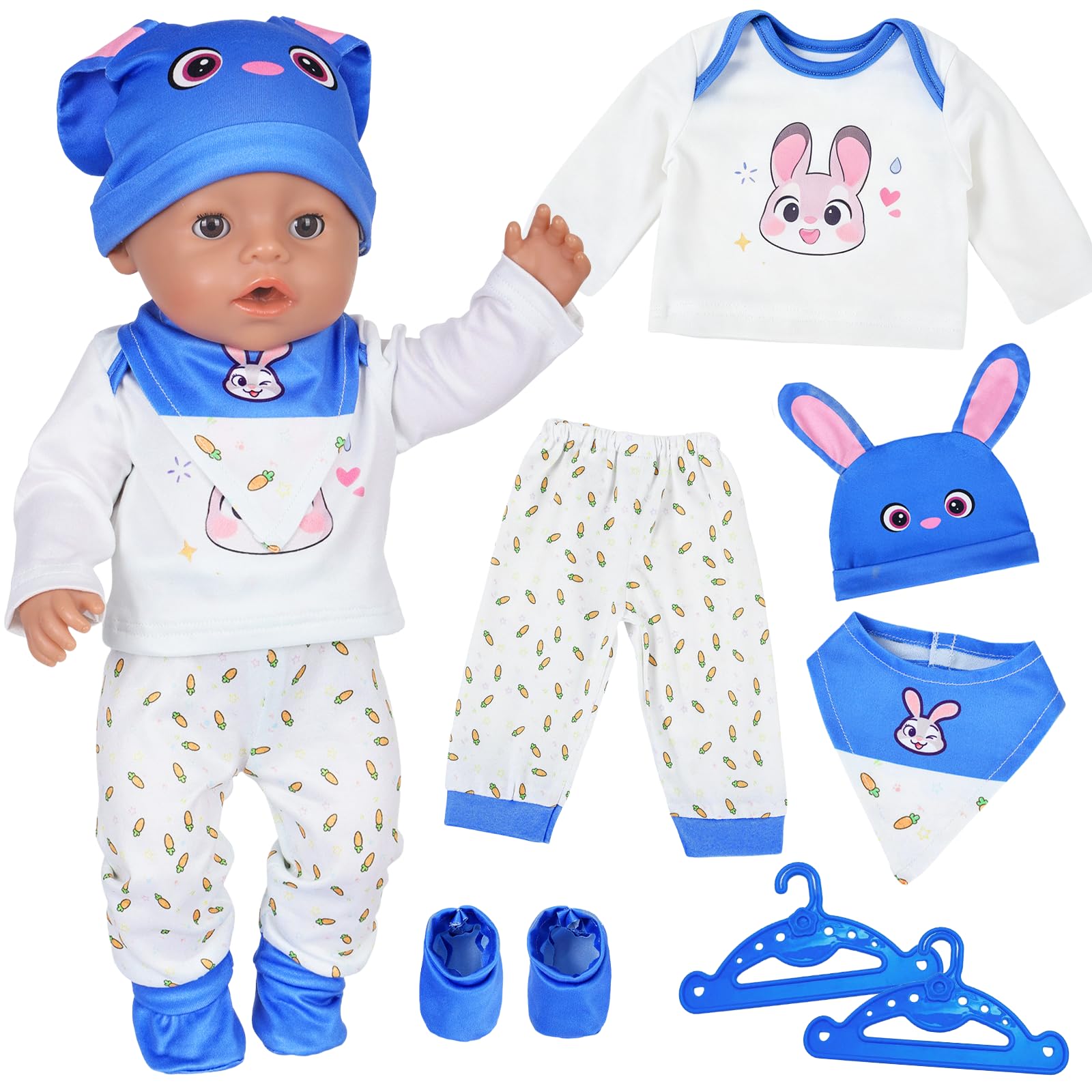 7 Pcs Baby Doll Clothes for 14 -17 Inch Doll Baby Doll Accessories, Blue