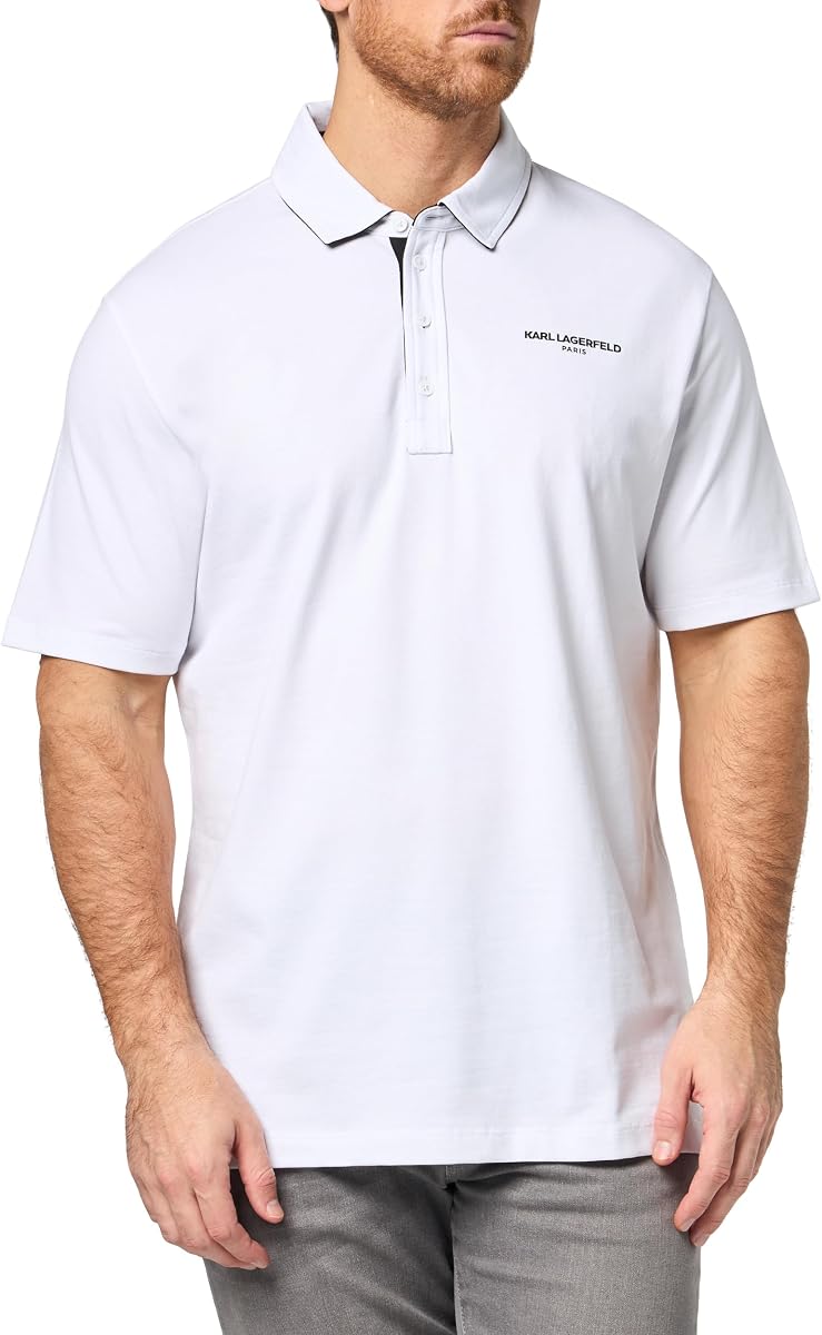 KARL LAGERFELD Men's Short Sleeve Straight Collar Regular Fit Karl Chest Logo Polo