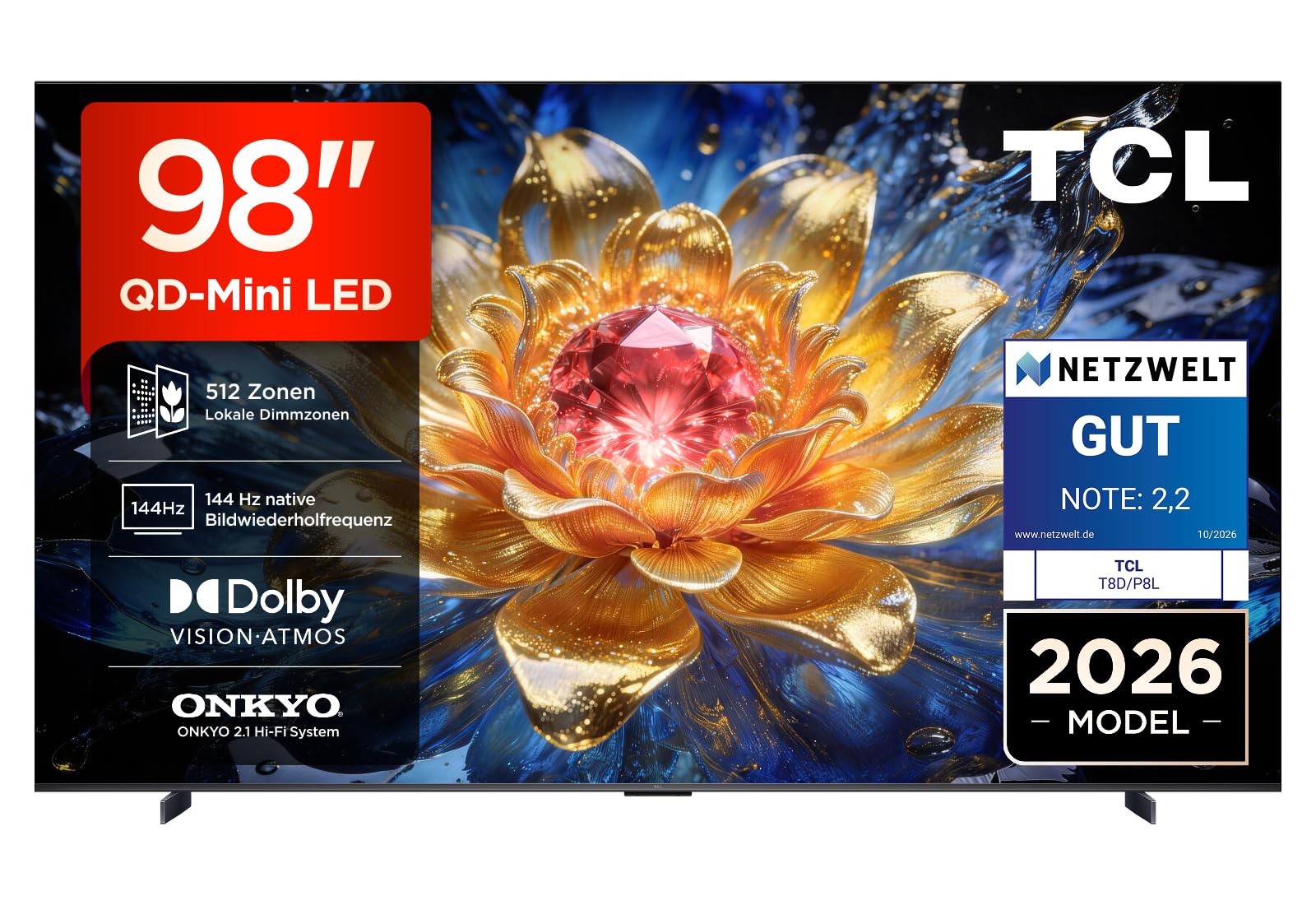 TCL 98T8D QD-Mini LED 98 Zoll Fernseher, 4K Smart TV, Google TV, 144 Hz